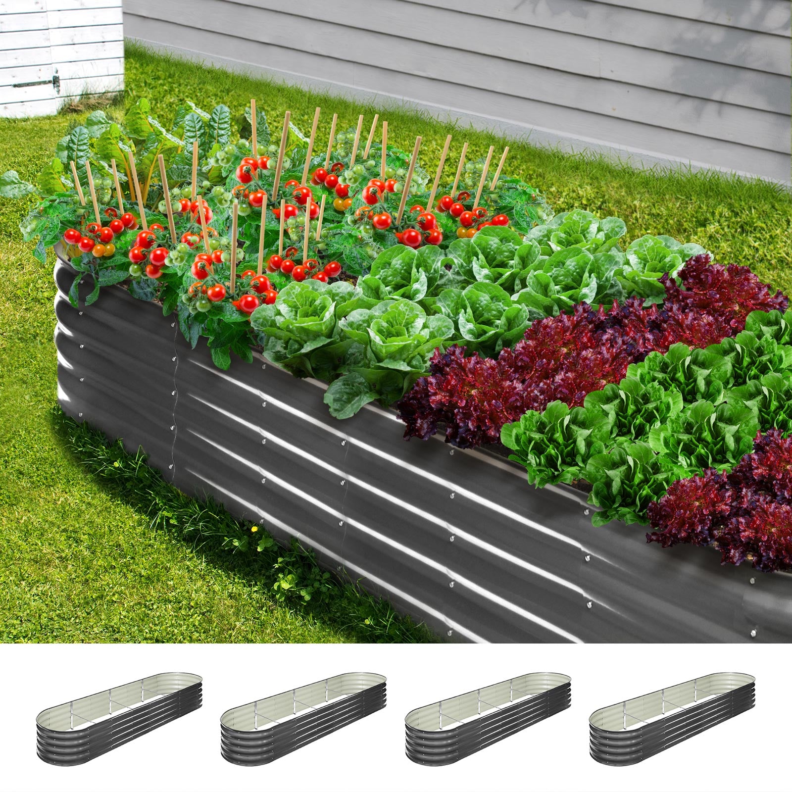 Livsip x4 Galvanised Raised Garden Bed Steel Instant Planter Oval 320X80X42CM - Sunyee