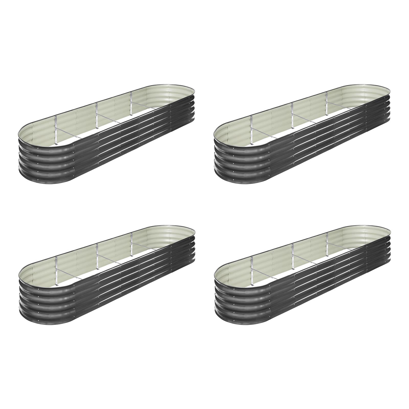 Livsip x4 Galvanised Raised Garden Bed Steel Instant Planter Oval 320X80X42CM - Sunyee