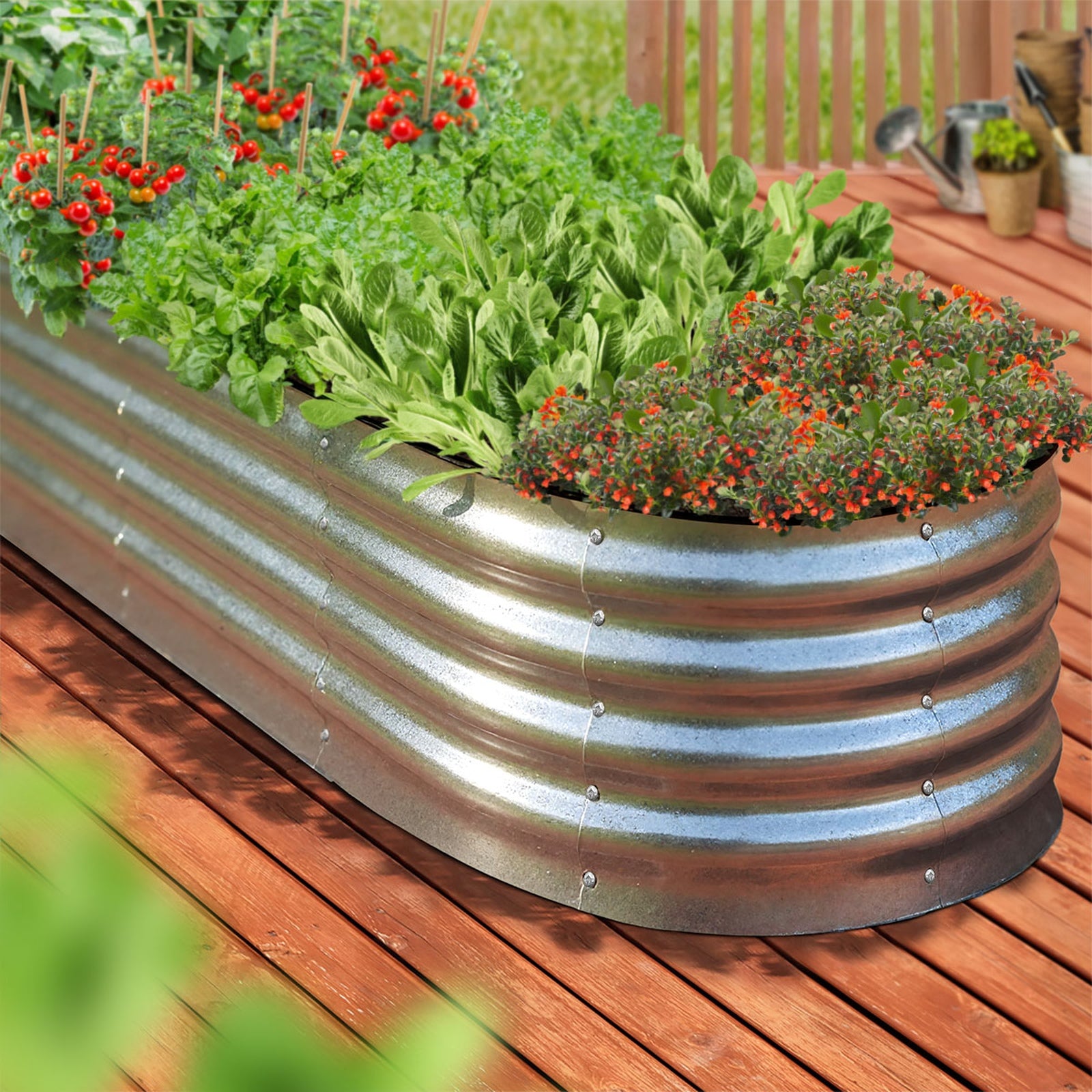 Livsip Garden Bed Oval Galvanised Steel Planter Box Outdoor 320x80x42cm Silver - Sunyee