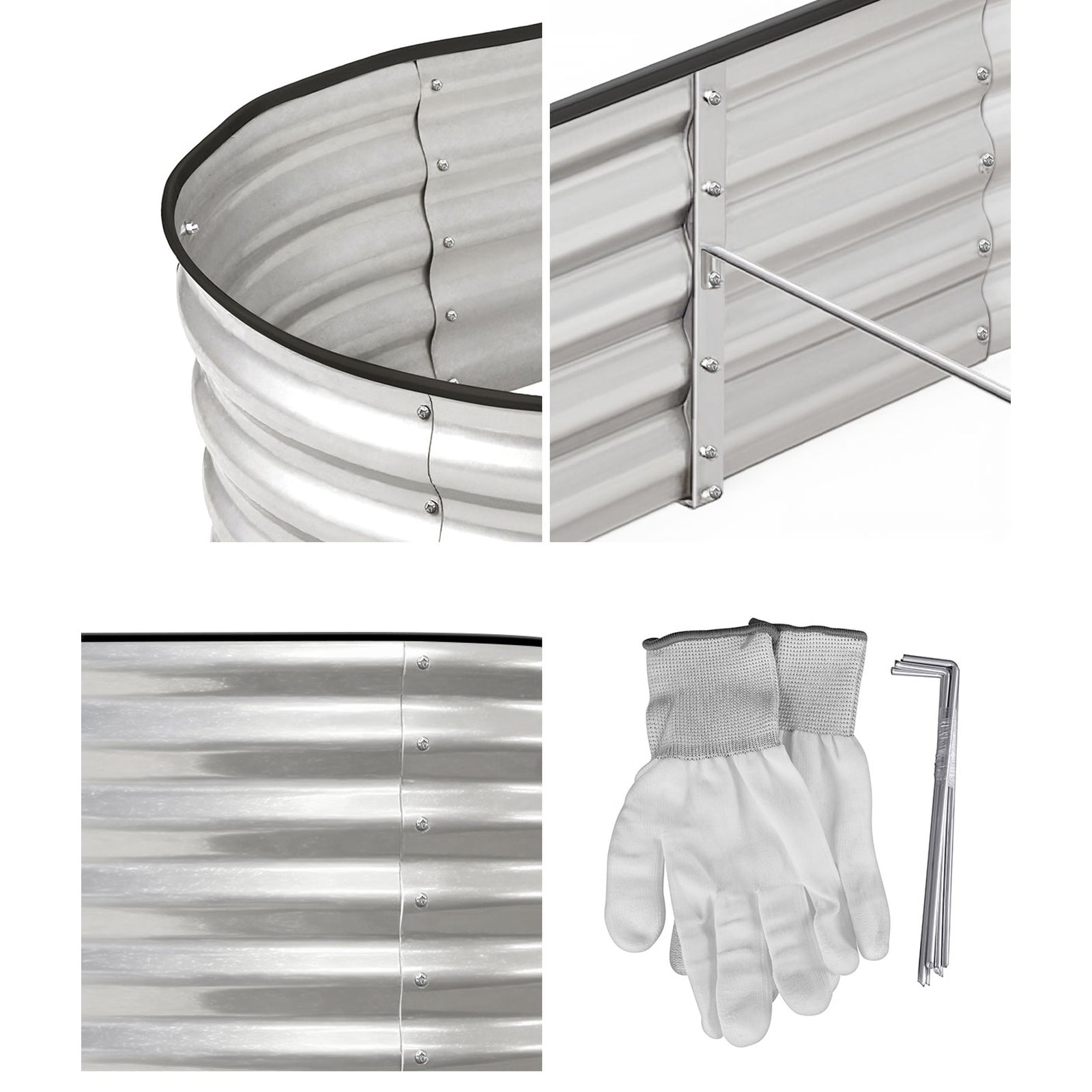 Livsip Garden Bed Oval Galvanised Steel Planter Box Outdoor 320x80x42cm Silver - Sunyee