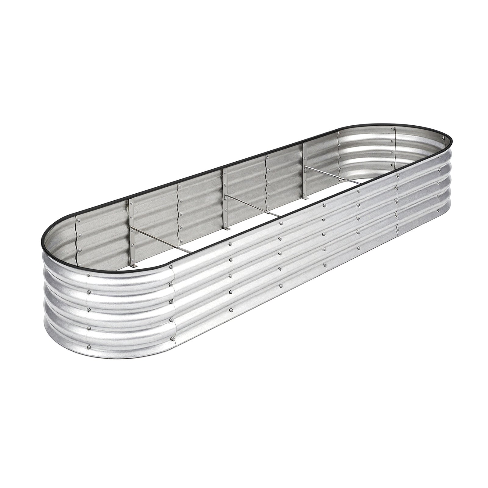 Livsip Garden Bed Oval Galvanised Steel Planter Box Outdoor 320x80x42cm Silver - Sunyee