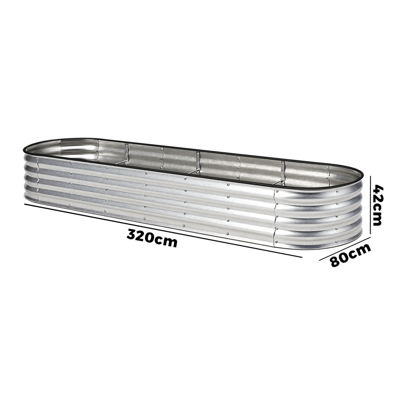 Livsip Garden Bed Oval Galvanised Steel Planter Box Outdoor 320x80x42cm Silver - Sunyee