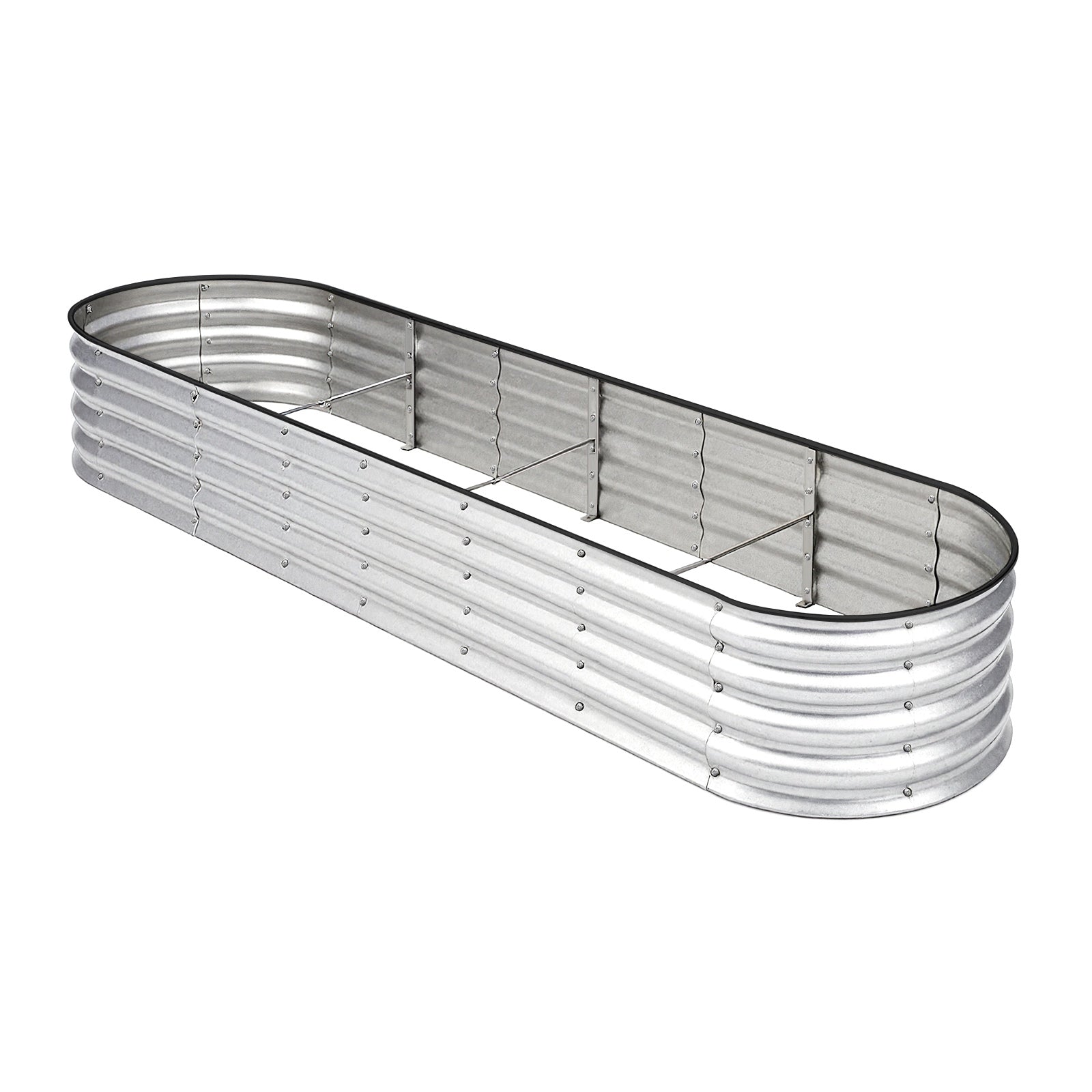 Livsip Garden Bed Oval Galvanised Steel Planter Box Outdoor 320x80x42cm Silver - Sunyee