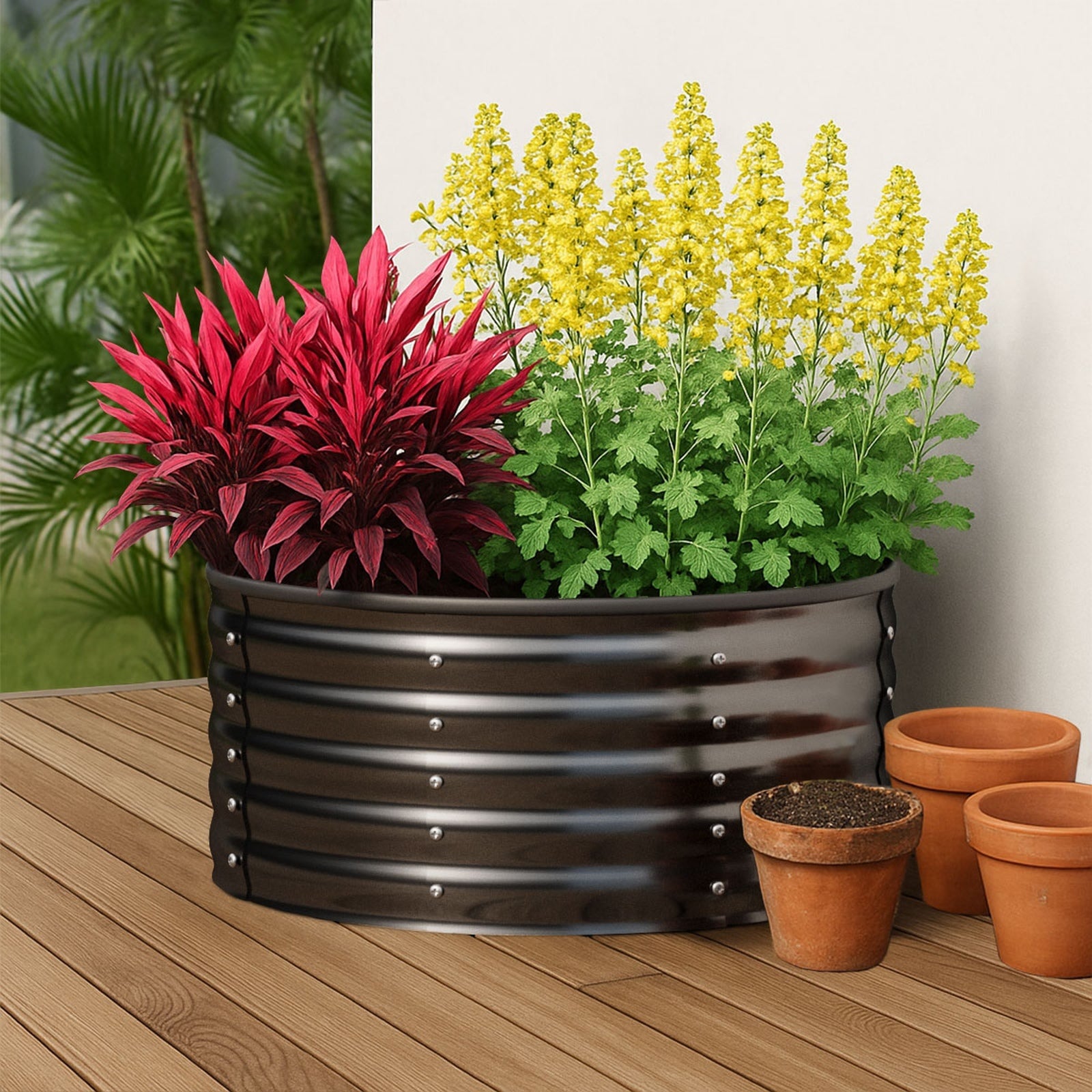 Livsip Garden Bed 90x45cm Galvanised Steel Raised Container Planter Box Round - Sunyee