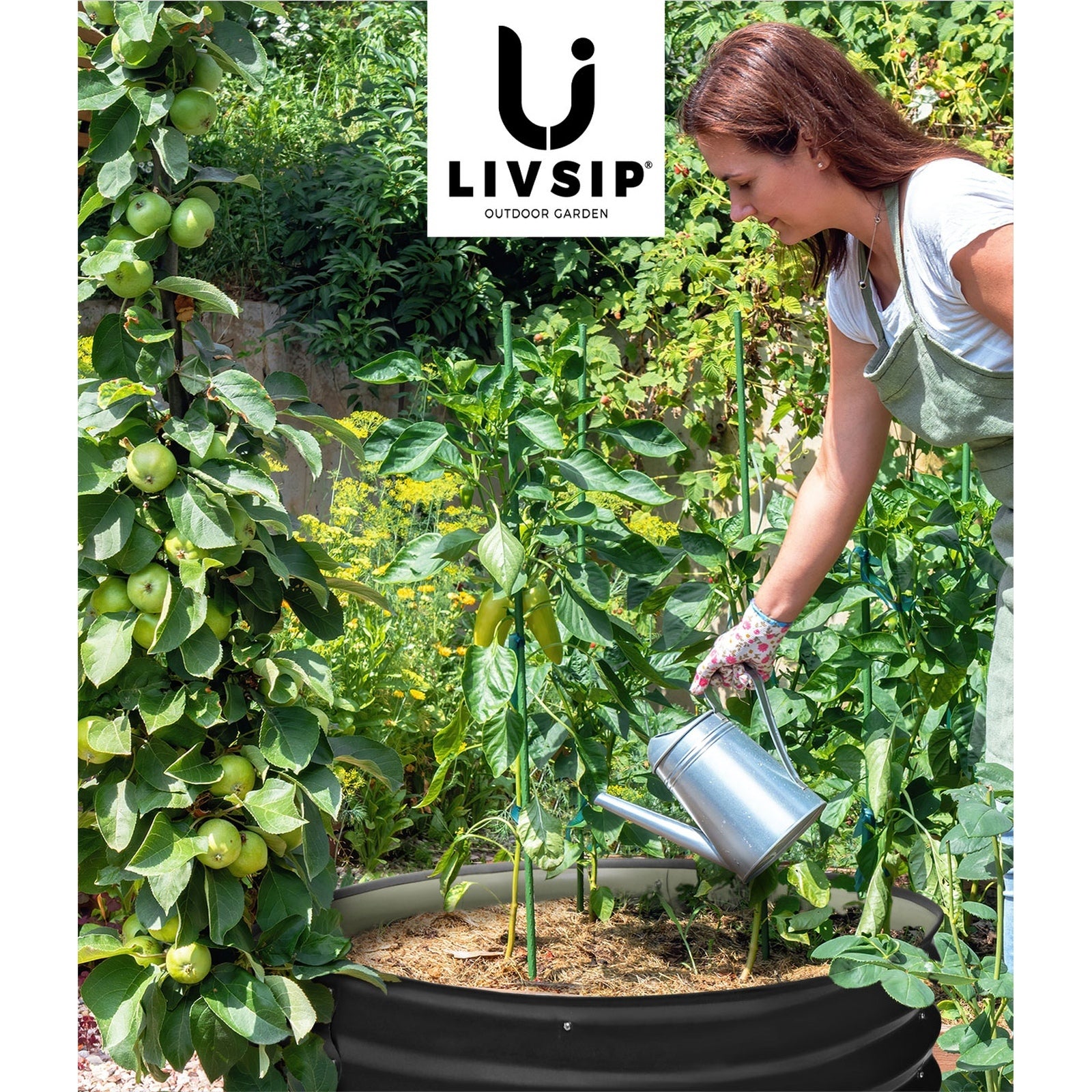 Livsip Garden Bed 90x45cm Galvanised Steel Raised Container Planter Box Round - Sunyee