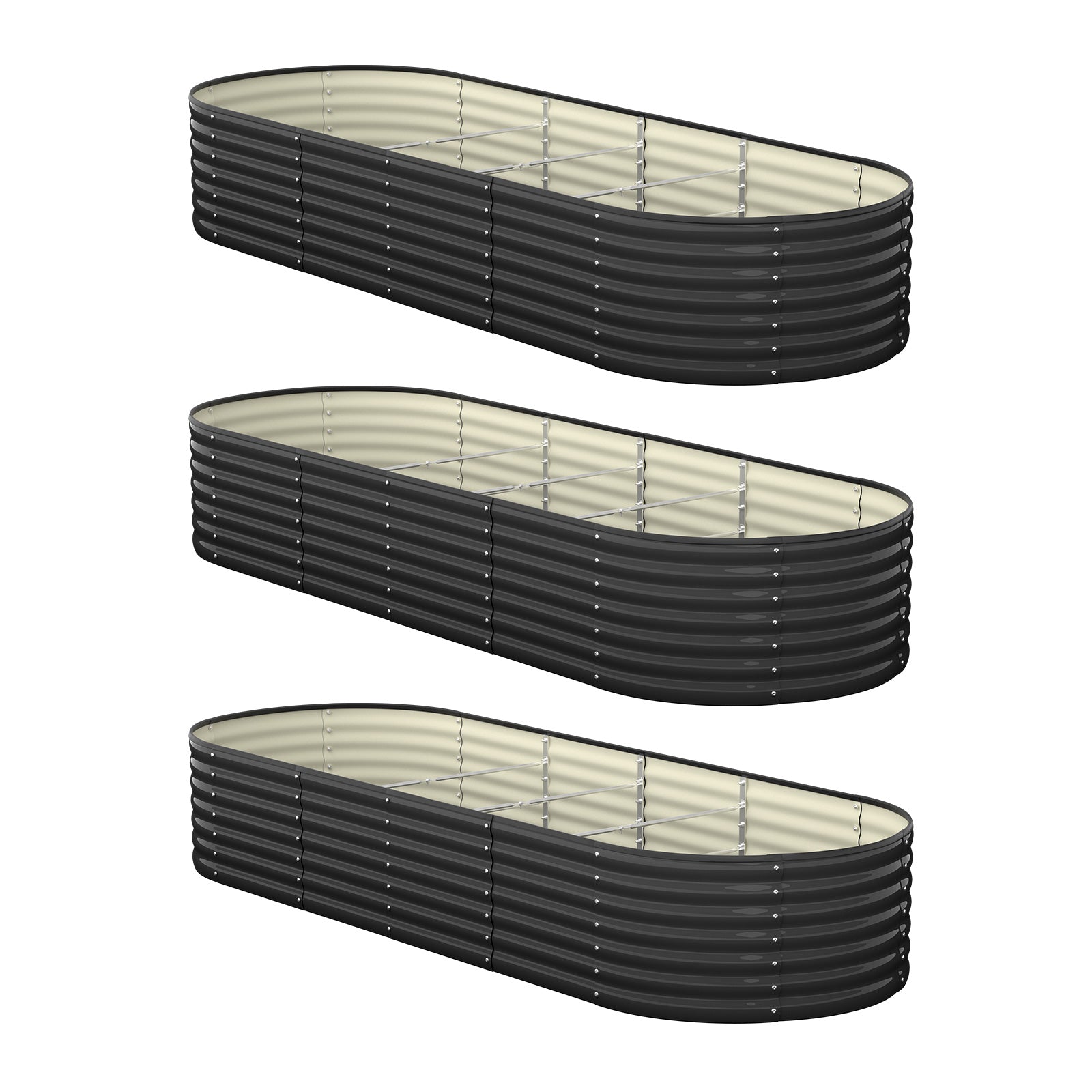 Livsip x3 Raised Garden Bed Kit Planter Oval Galvanised Steel 240cmX80cmX56cm - Sunyee