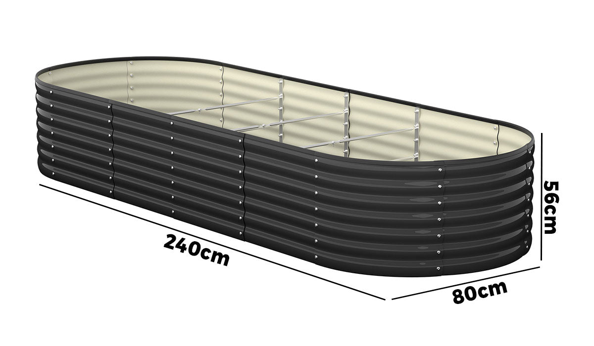 Livsip x4 Raised Garden Bed Kit Planter Oval Galvanised Steel 240cmX80cmX56cm - Sunyee