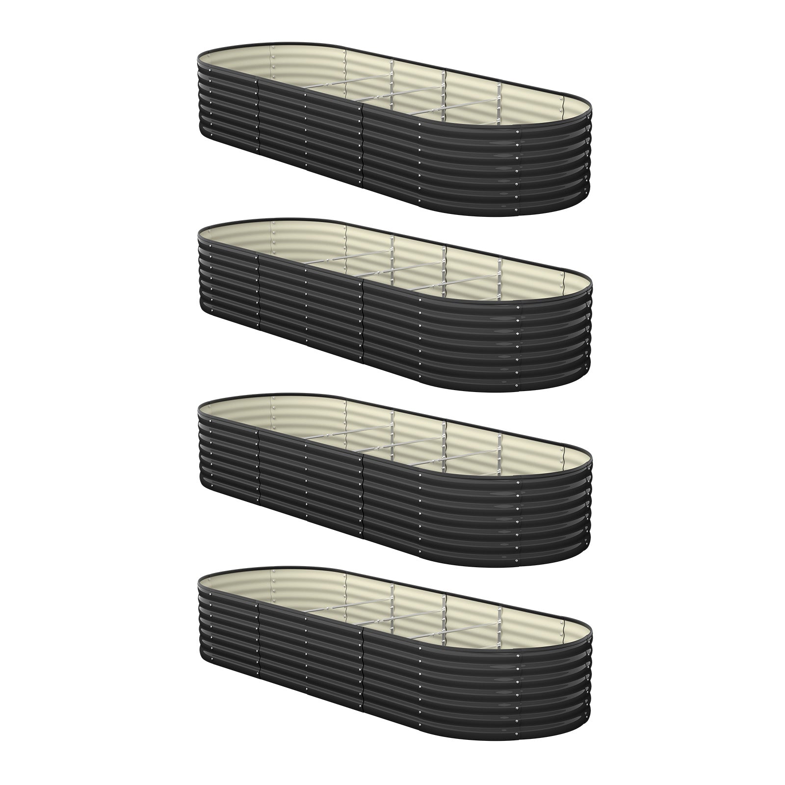 Livsip x4 Raised Garden Bed Kit Planter Oval Galvanised Steel 240cmX80cmX56cm - Sunyee