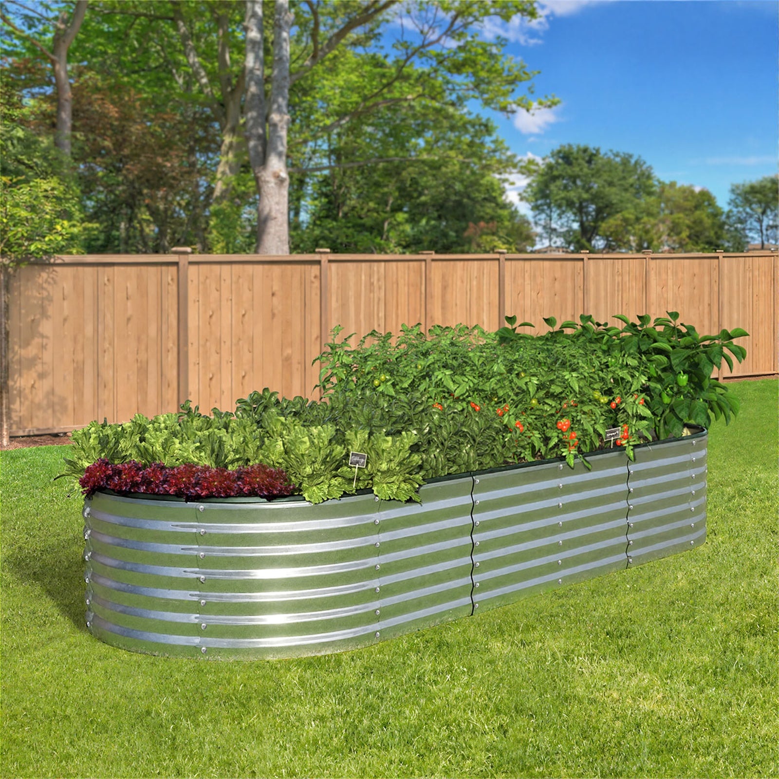 Livsip Garden Bed Oval Galvanised Steel Raised Container 240x80x56cm Silver - Sunyee