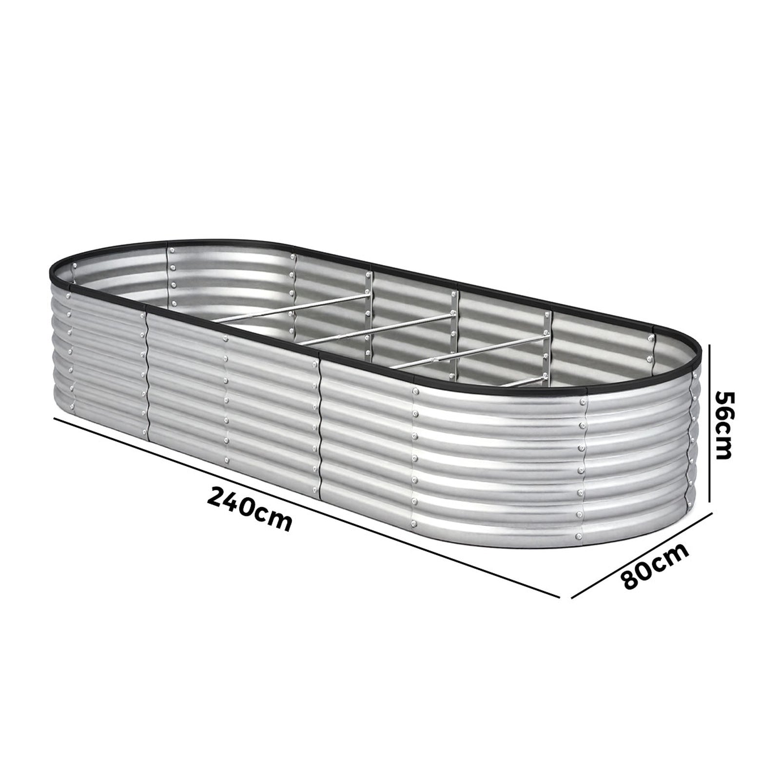 Livsip Garden Bed Oval Galvanised Steel Raised Container 240x80x56cm Silver - Sunyee