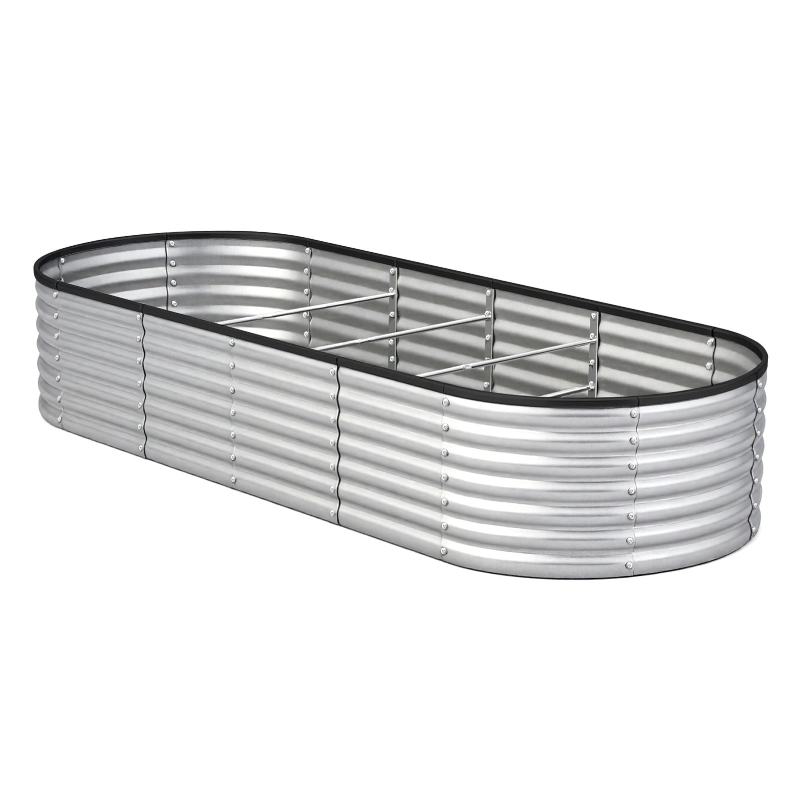 Livsip Garden Bed Oval Galvanised Steel Raised Container 240x80x56cm Silver - Sunyee