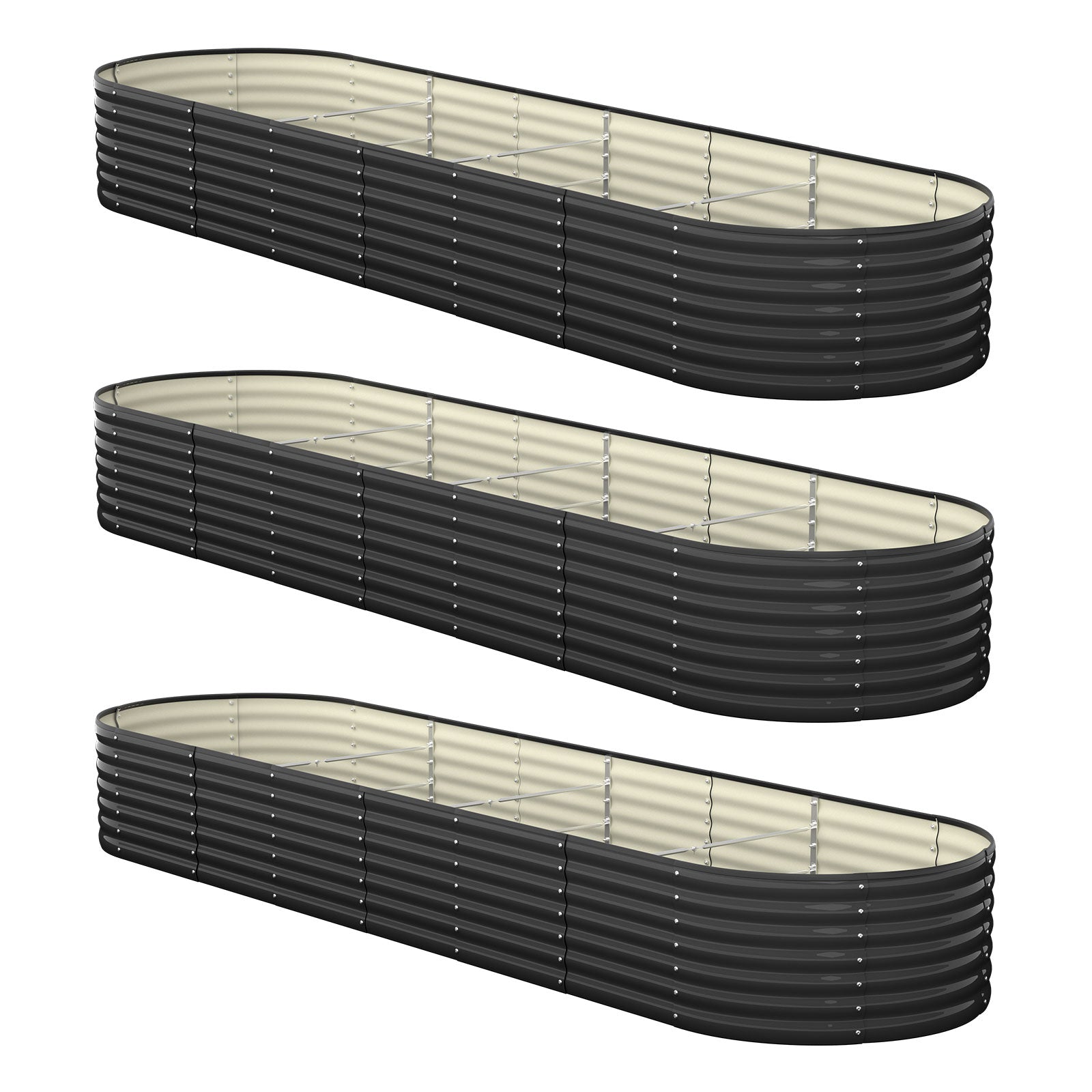 Livsip x3 Raised Garden Bed Kit Planter Oval Galvanised Steel 320cmX80cmX56cm - Sunyee