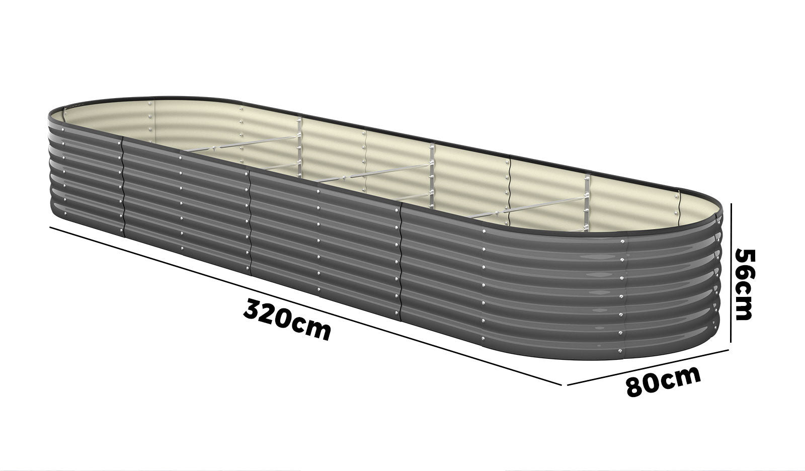 Livsip x3 Galvanised Raised Garden Bed Steel Instant Planter Oval 320X80X42CM - Sunyee