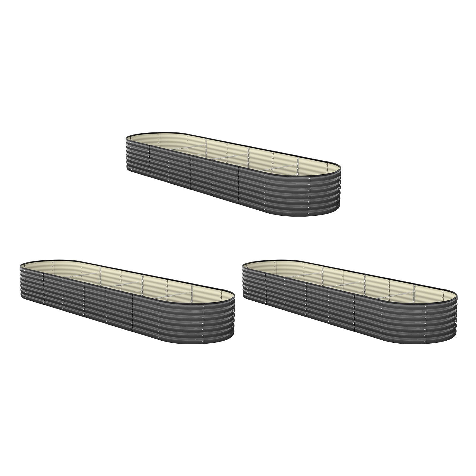 Livsip x3 Galvanised Raised Garden Bed Steel Instant Planter Oval 320X80X42CM - Sunyee