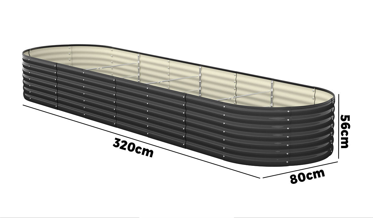 Livsip x4 Raised Garden Bed Kit Planter Oval Galvanised Steel 320cmX80cmX56cm - Sunyee