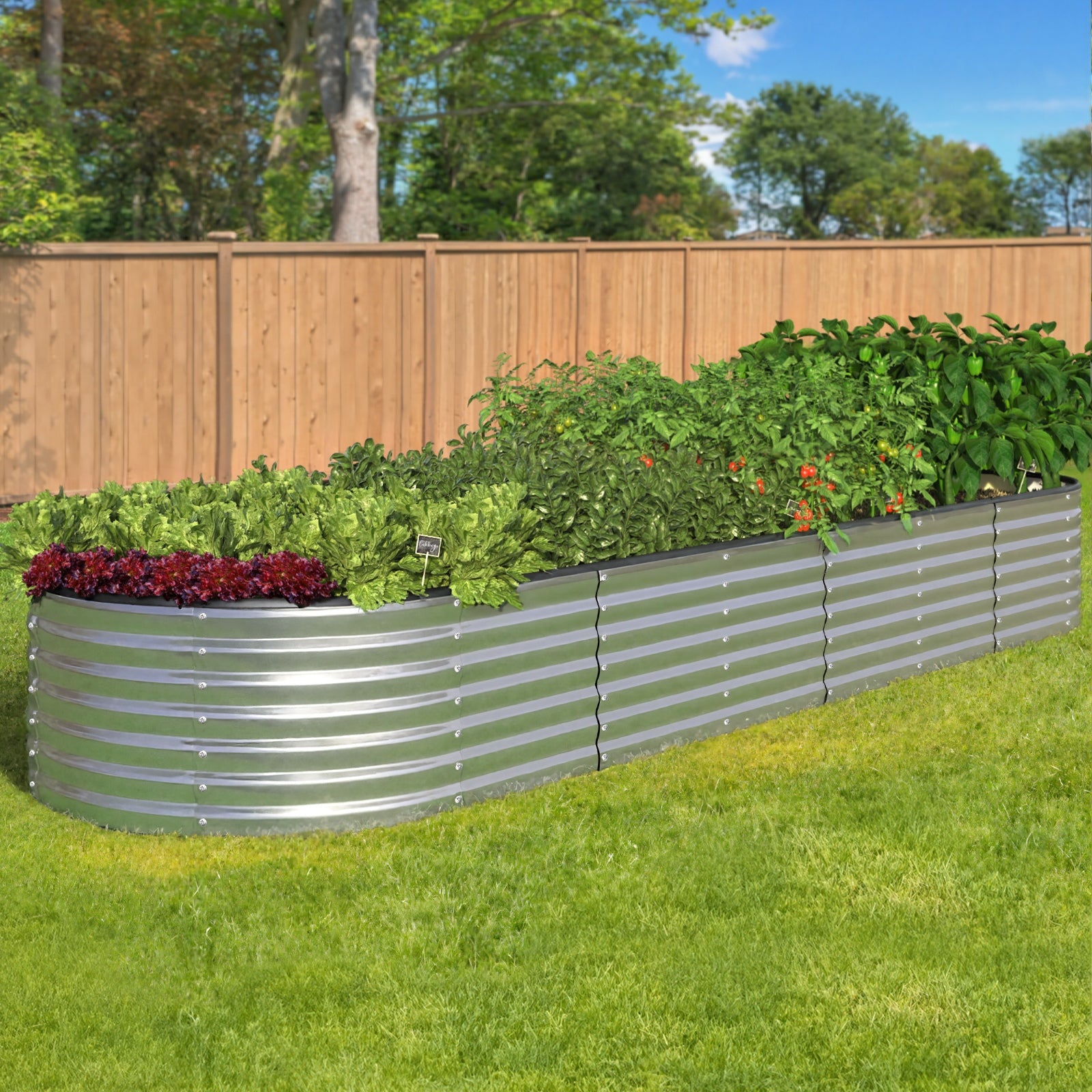 Livsip Garden Bed Oval Galvanised Steel Raised Container 320x80x56cm Silver - Sunyee