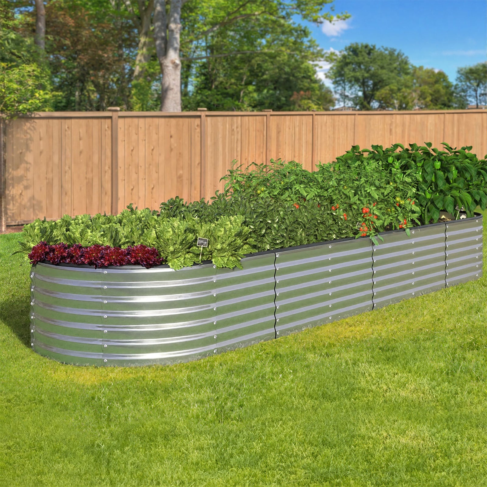 Livsip Garden Bed Oval Galvanised Steel Raised Container 320x80x56cm Silver - Sunyee