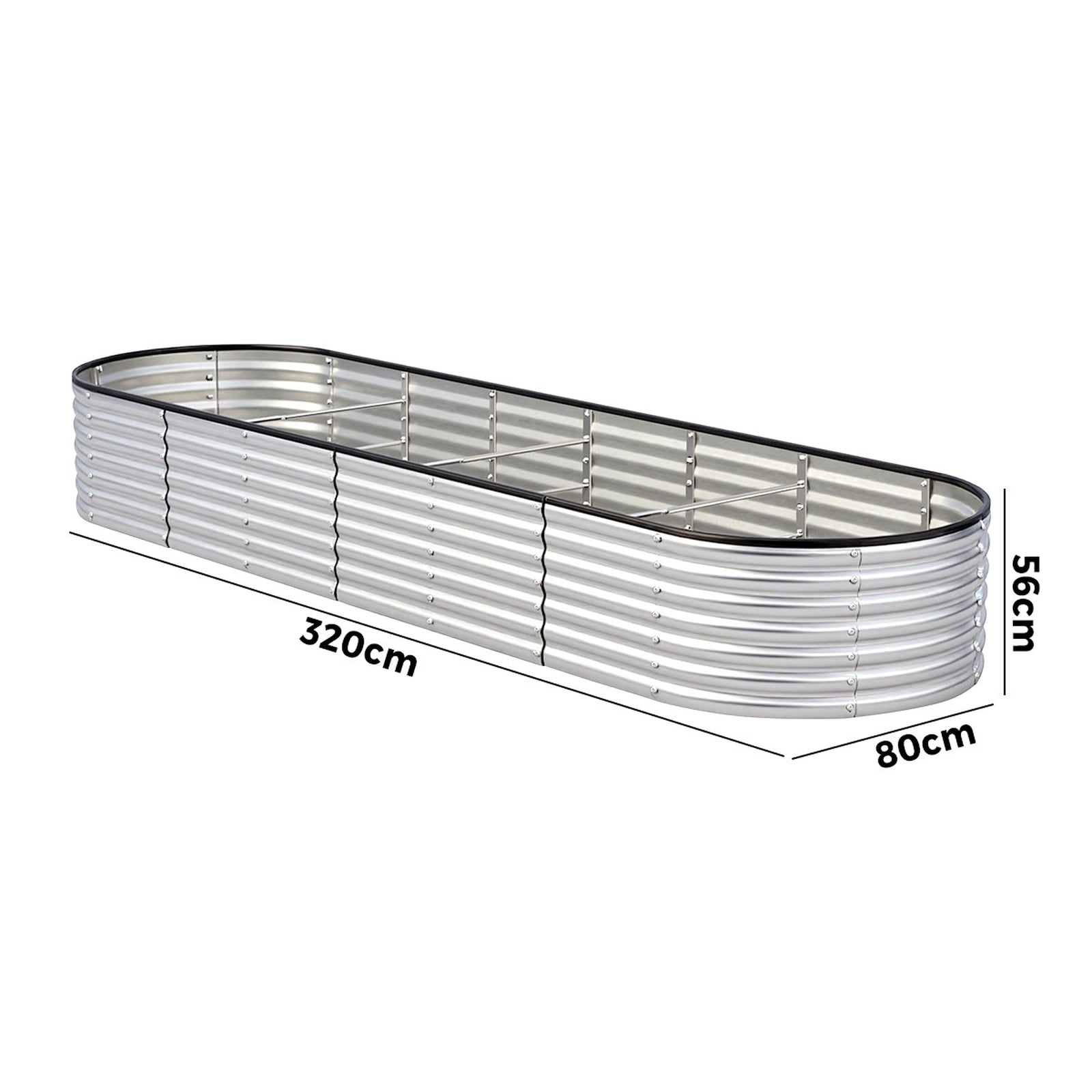 Livsip Garden Bed Oval Galvanised Steel Raised Container 320x80x56cm Silver - Sunyee