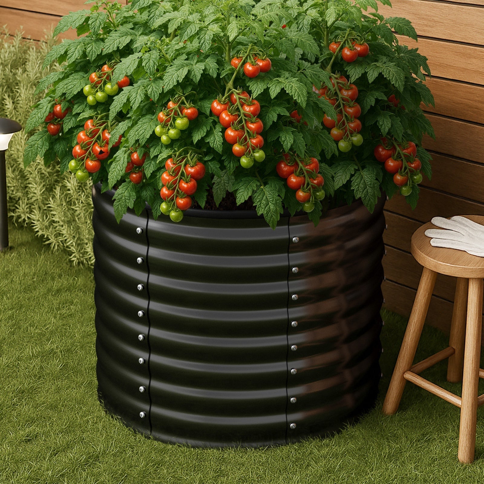 Livsip Garden Bed 80x68cm Galvanised Steel Raised Container Planter Box Round - Sunyee