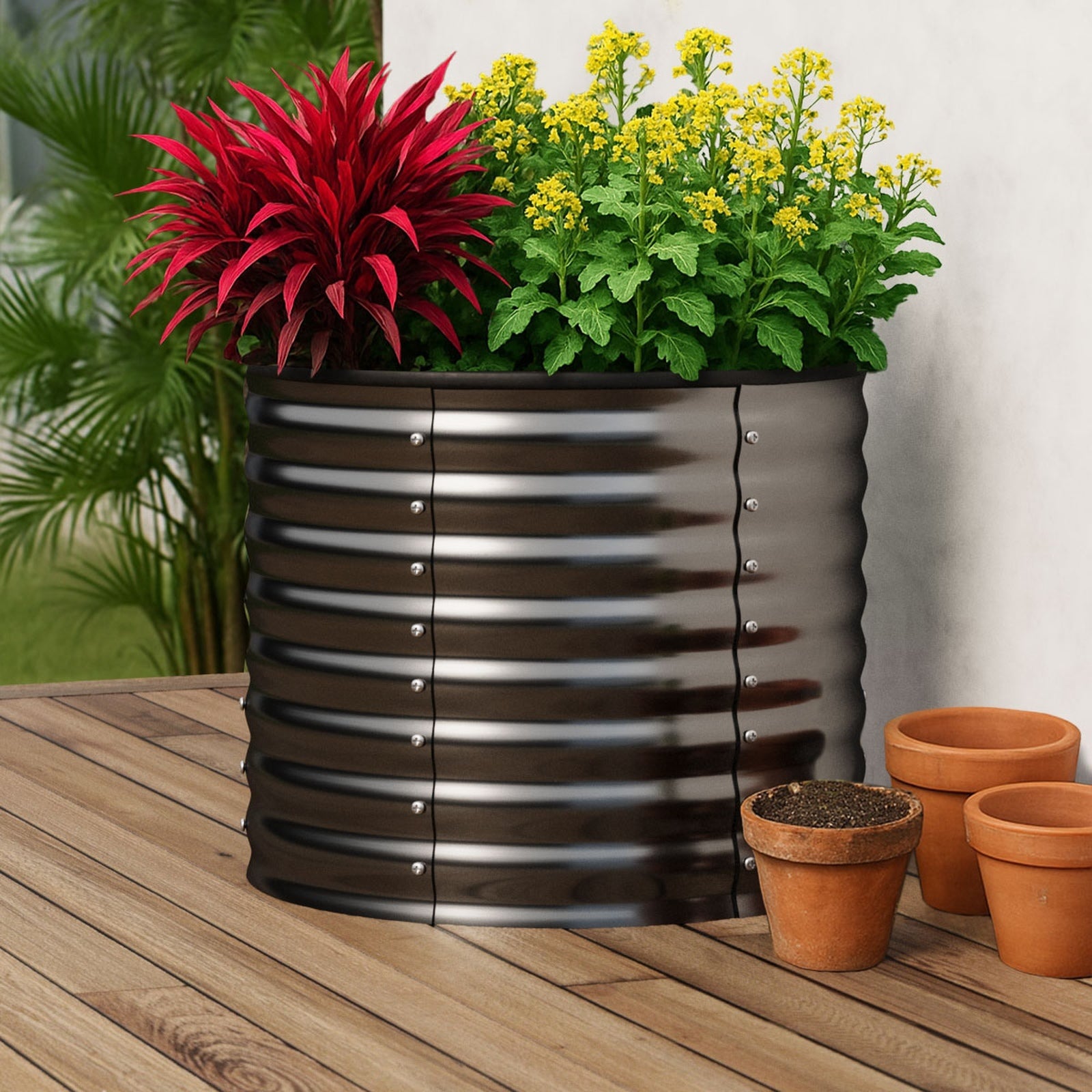 Livsip Garden Bed 80x68cm Galvanised Steel Raised Container Planter Box Round - Sunyee
