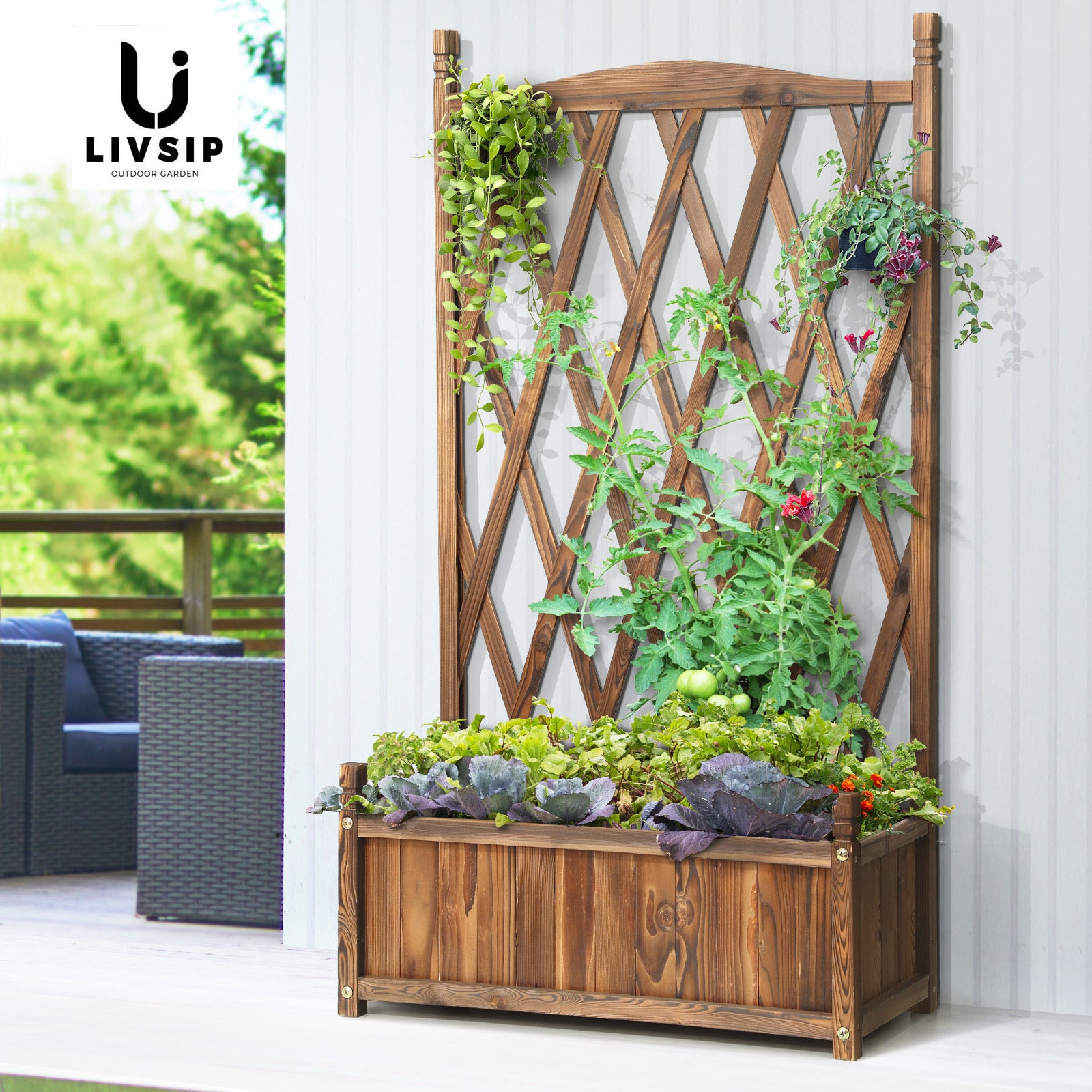 Livsip Raised Garden Bed Wooden Planter Box Vegetables Outdoor Planting 64x115cm - Sunyee