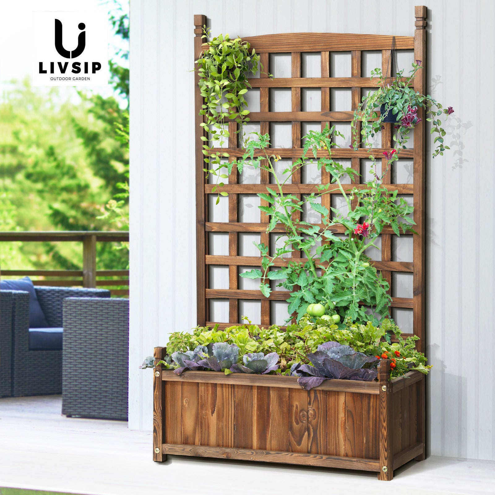 Livsip Raised Garden Bed Wooden Planter Box Vegetables Outdoor Planting 64x115cm - Sunyee