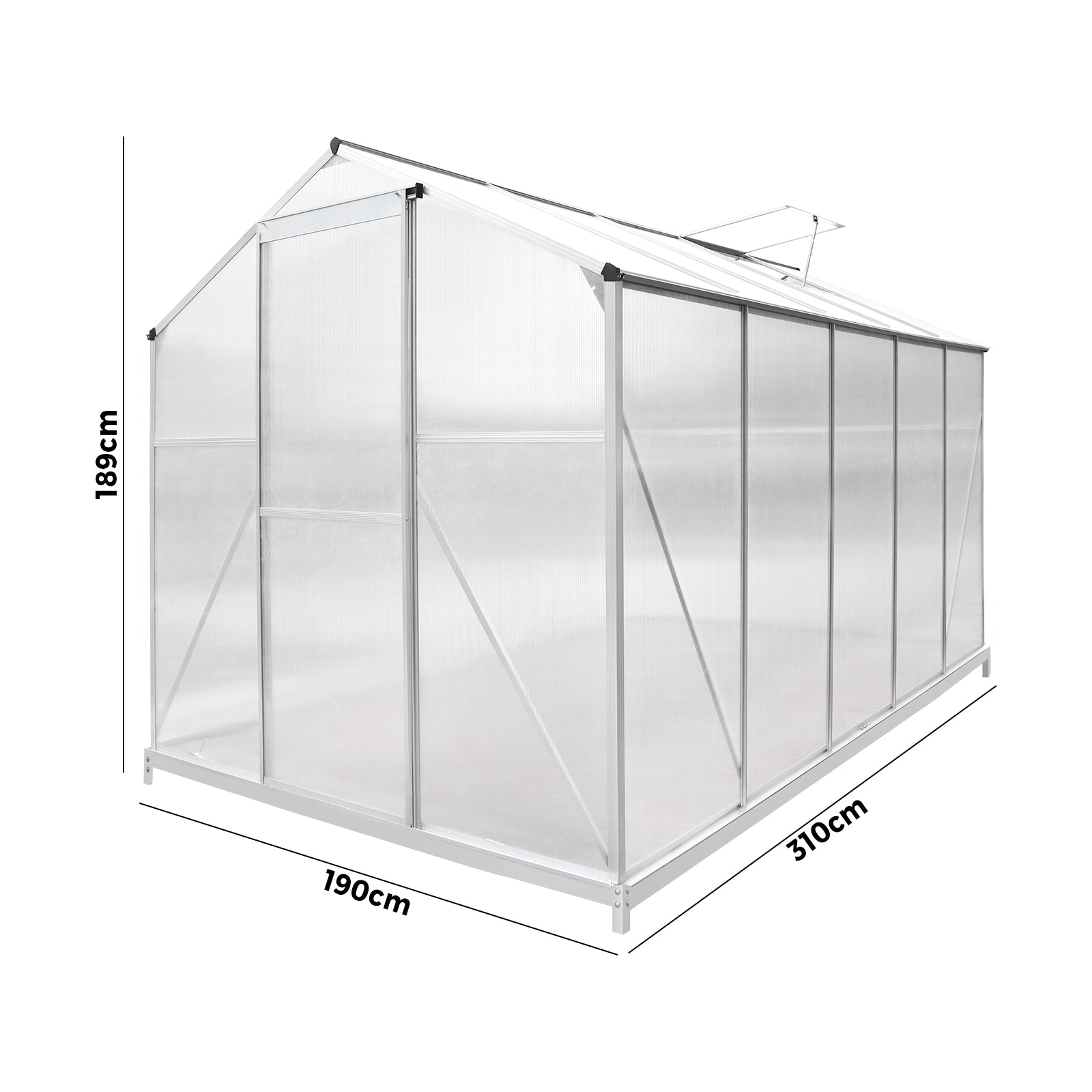 Livsip Greenhouse Aluminium Green House Shed Base Polycarbonate Walk in 3.1x1.9M - Sunyee
