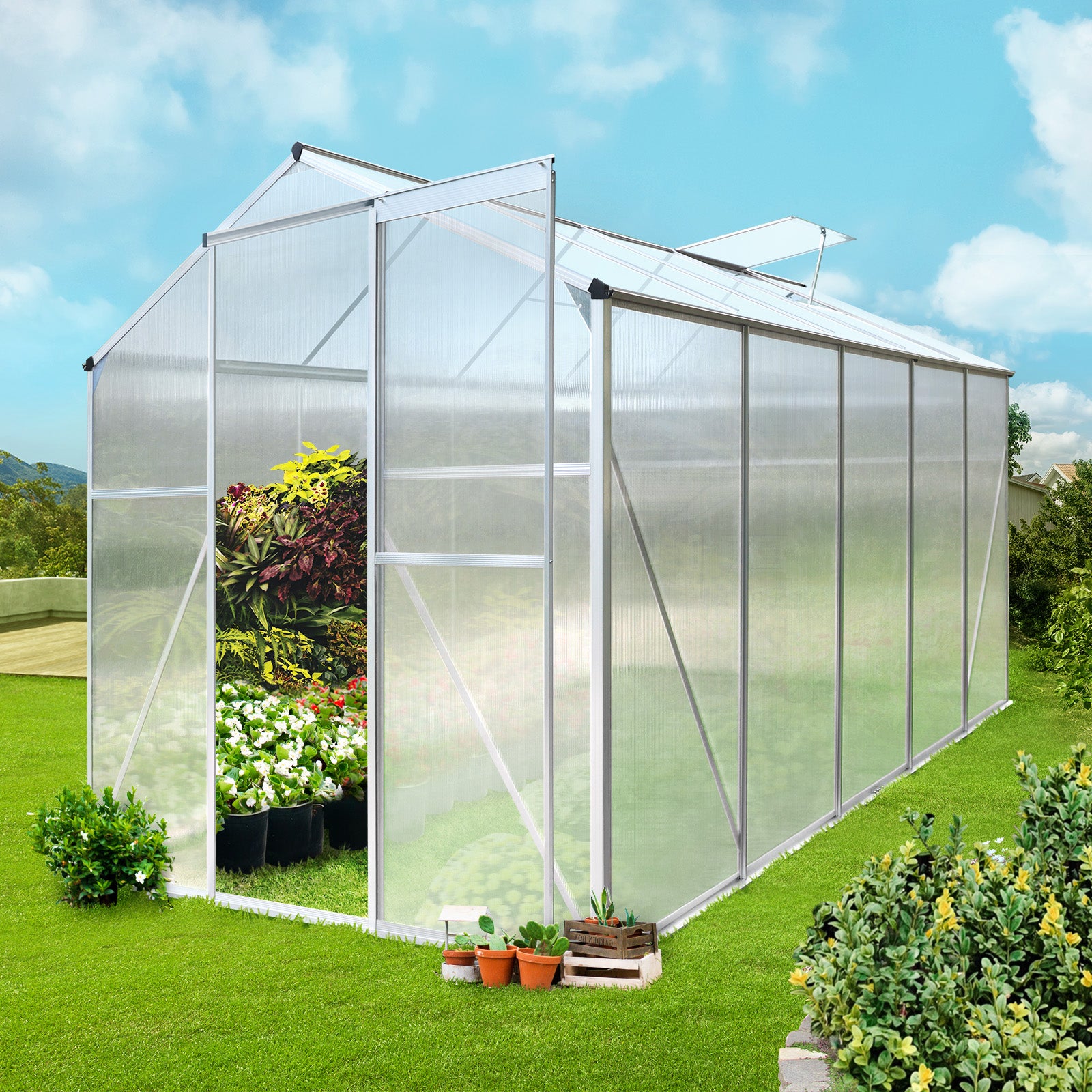 Livsip Greenhouse Aluminium Green House Shed Polycarbonate Walk in 3.1x1.9M - Sunyee