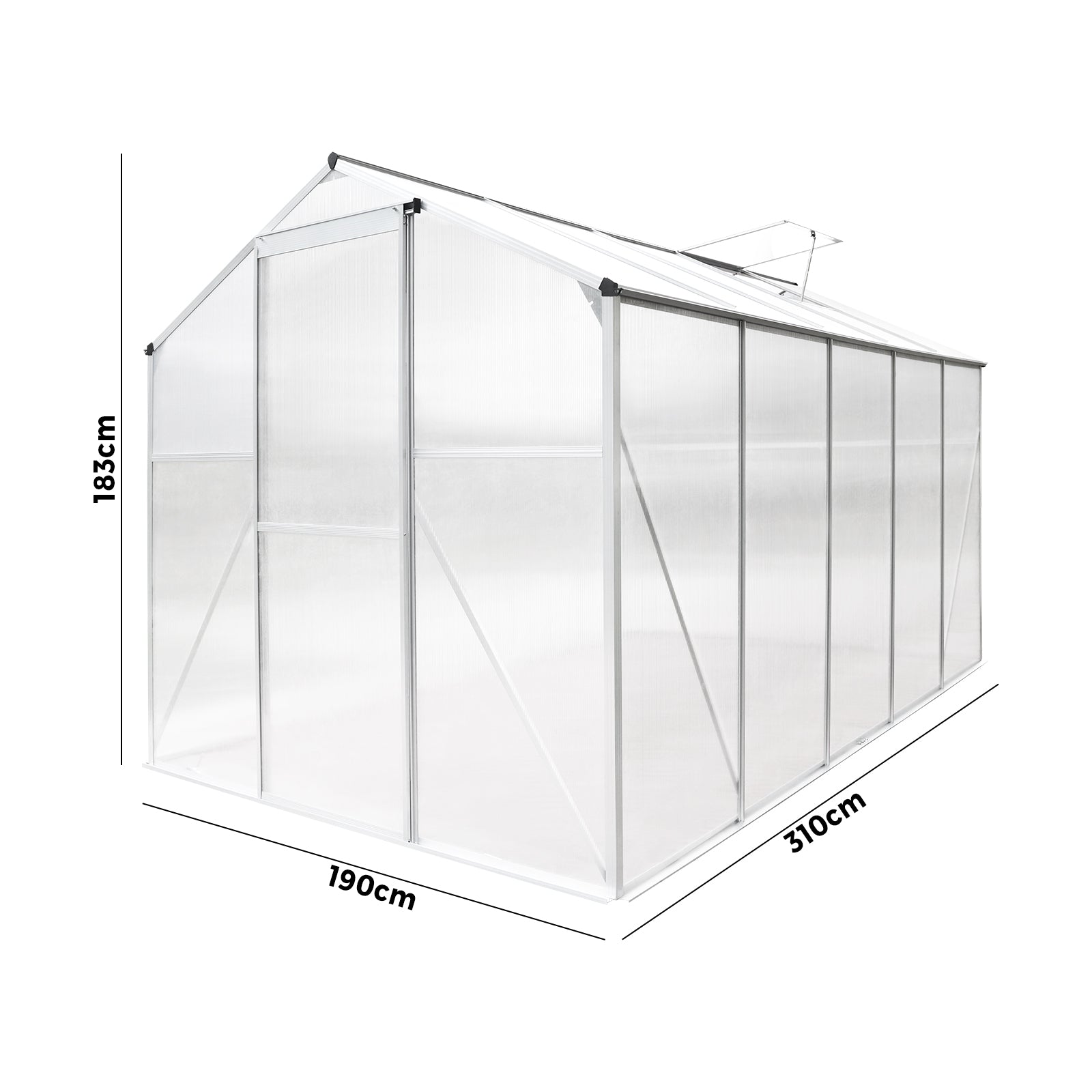 Livsip Greenhouse Aluminium Green House Shed Polycarbonate Walk in 3.1x1.9M - Sunyee