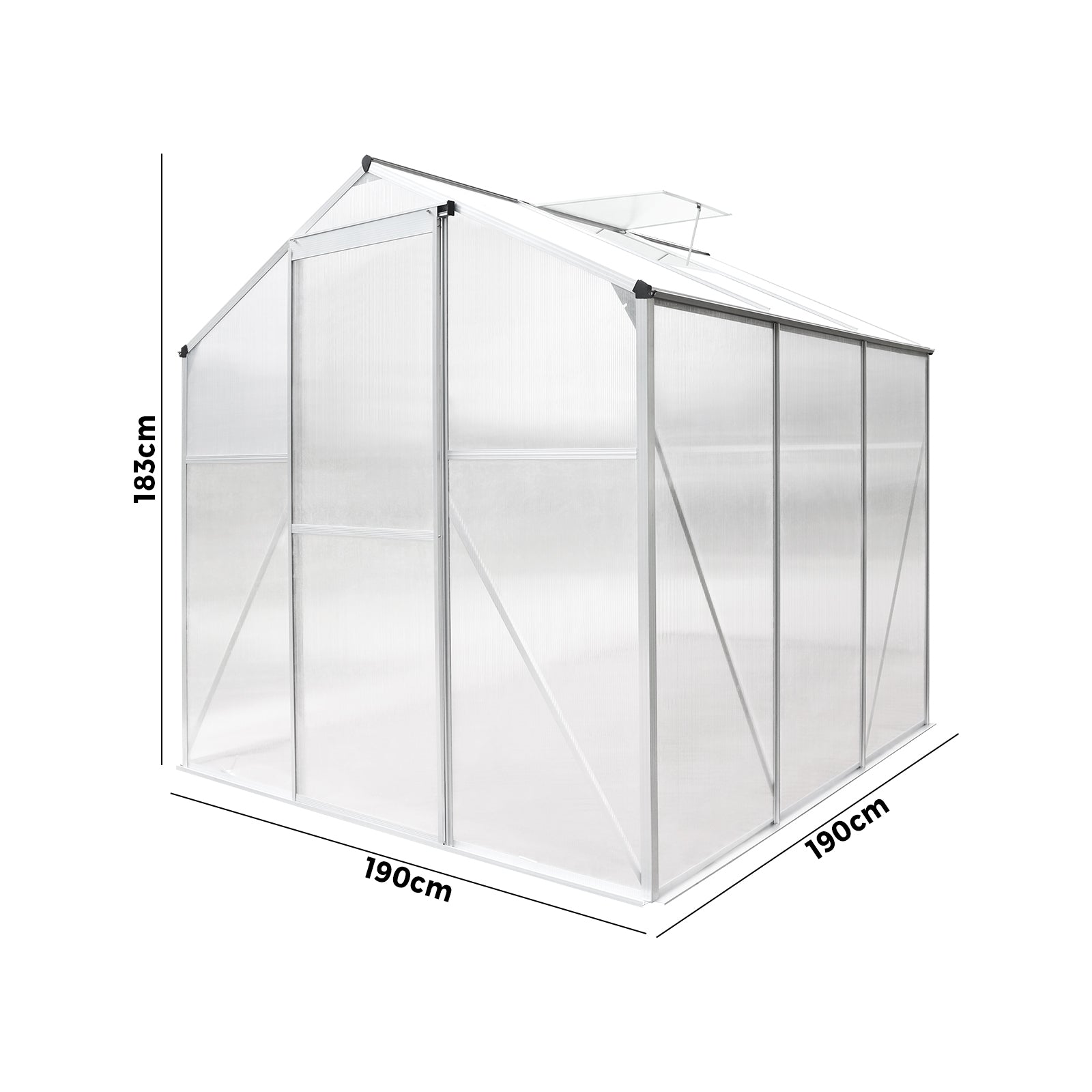 Livsip Greenhouse Aluminium Green House Shed Polycarbonate Walk in 1.9x1.9M - Sunyee