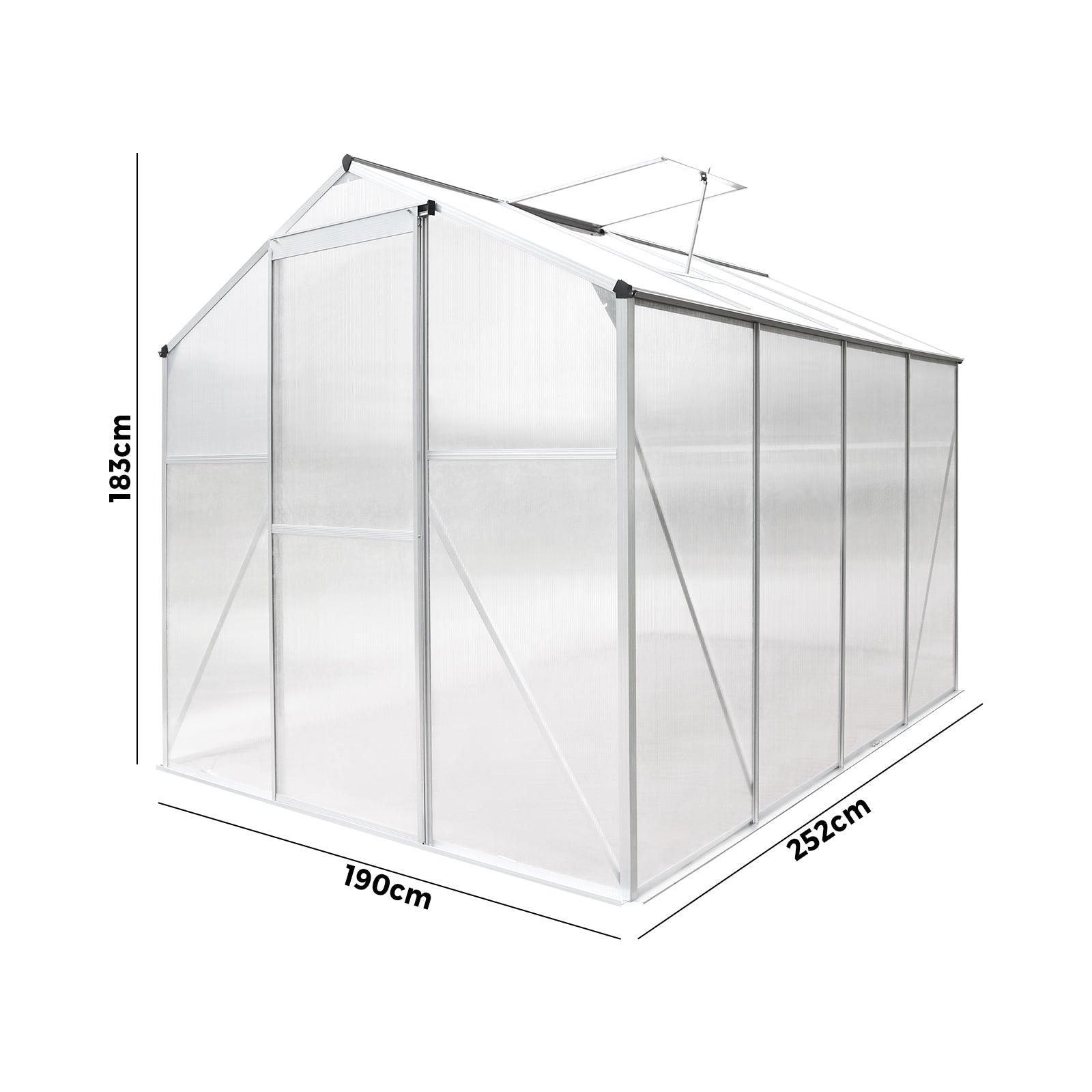 Livsip Greenhouse Aluminium Green House Shed Polycarbonate Walk in 2.52x1.9M - Sunyee