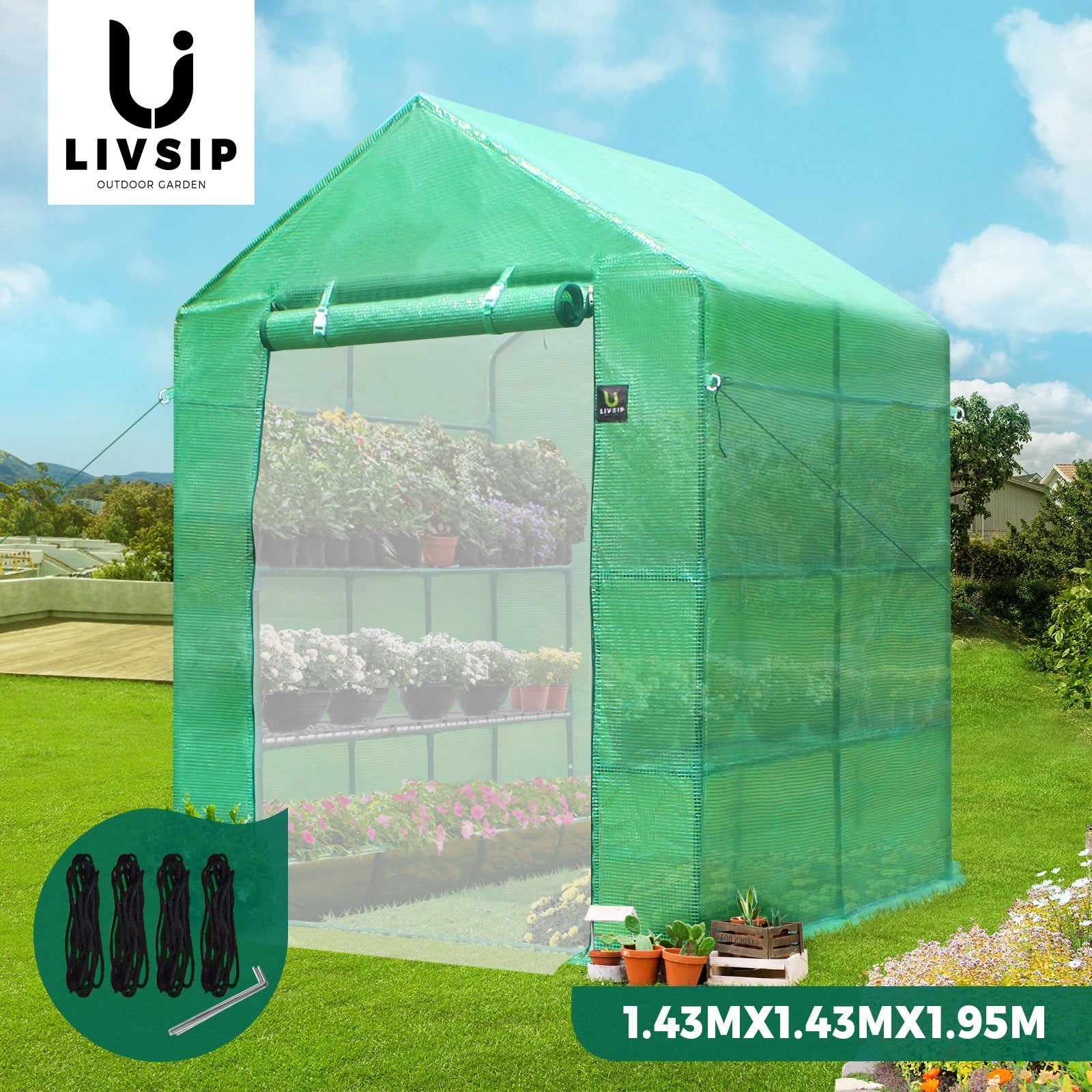 Livsip Greenhouse Garden Shed Tunnel Green House Walk in Storage Plant 6M/4M/3M - Sunyee