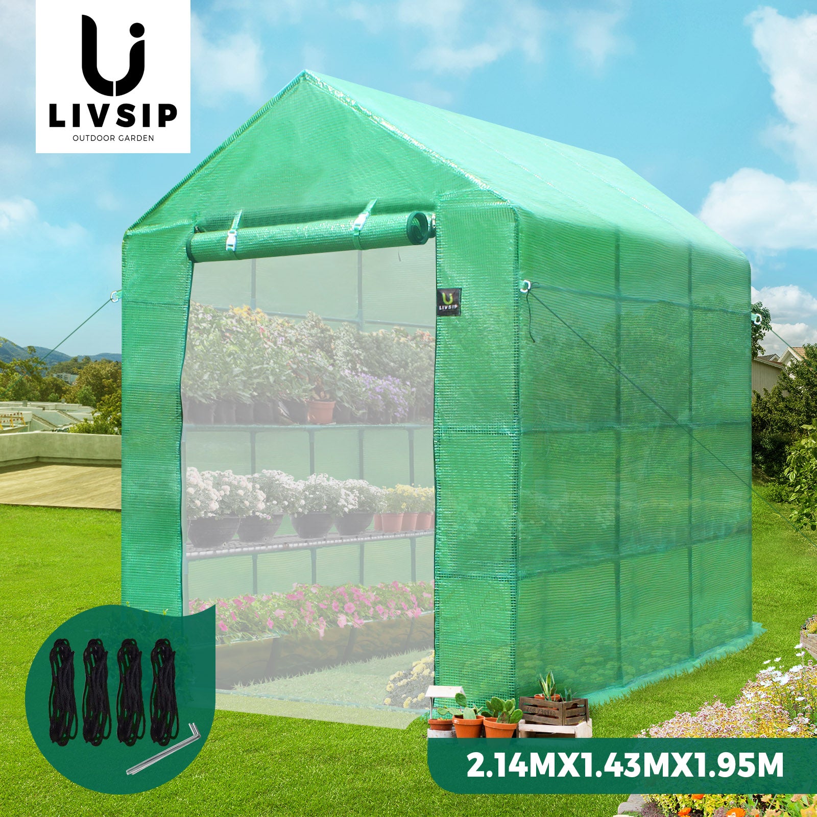Livsip Greenhouse Garden Shed Tunnel Green House Walk in Storage Plant 6M/4M/3M - Sunyee