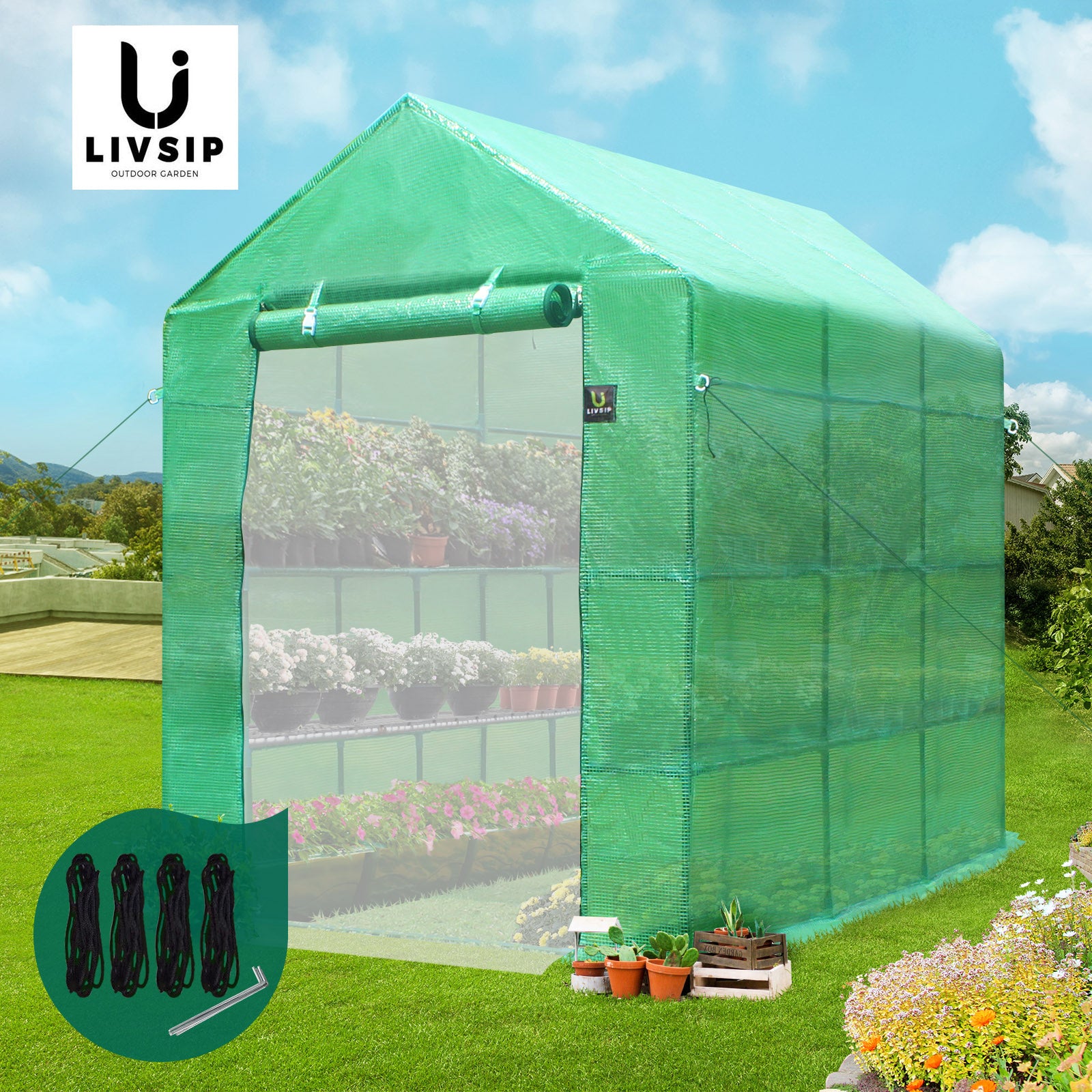 Livsip Greenhouse Walk in Tunnel Green House Garden Shed Storage Plant 1.4X1.4M - Sunyee