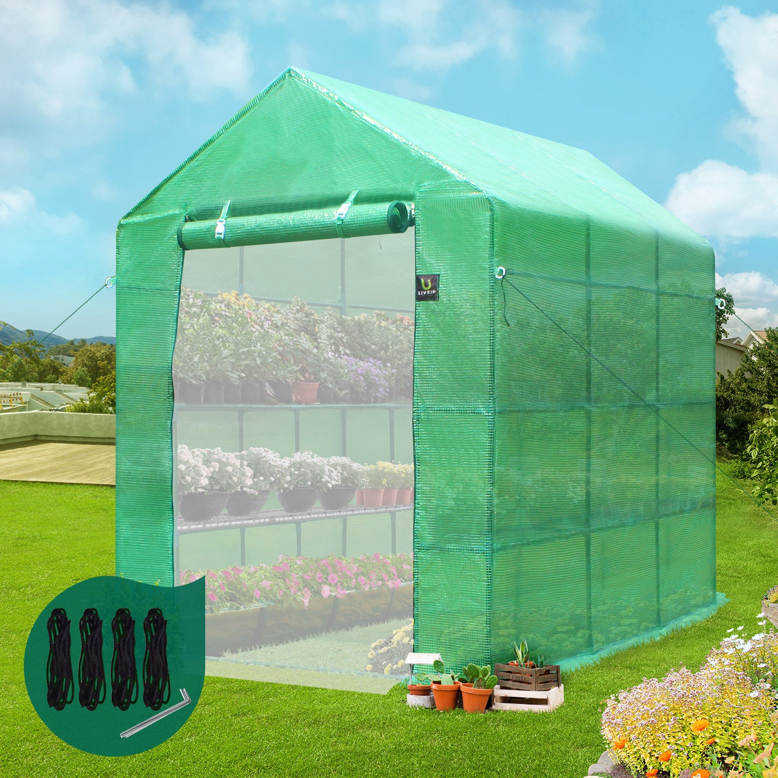 Livsip Greenhouse Walk in Tunnel Green House Garden Shed Storage Plant 2.1X1.4M - Sunyee