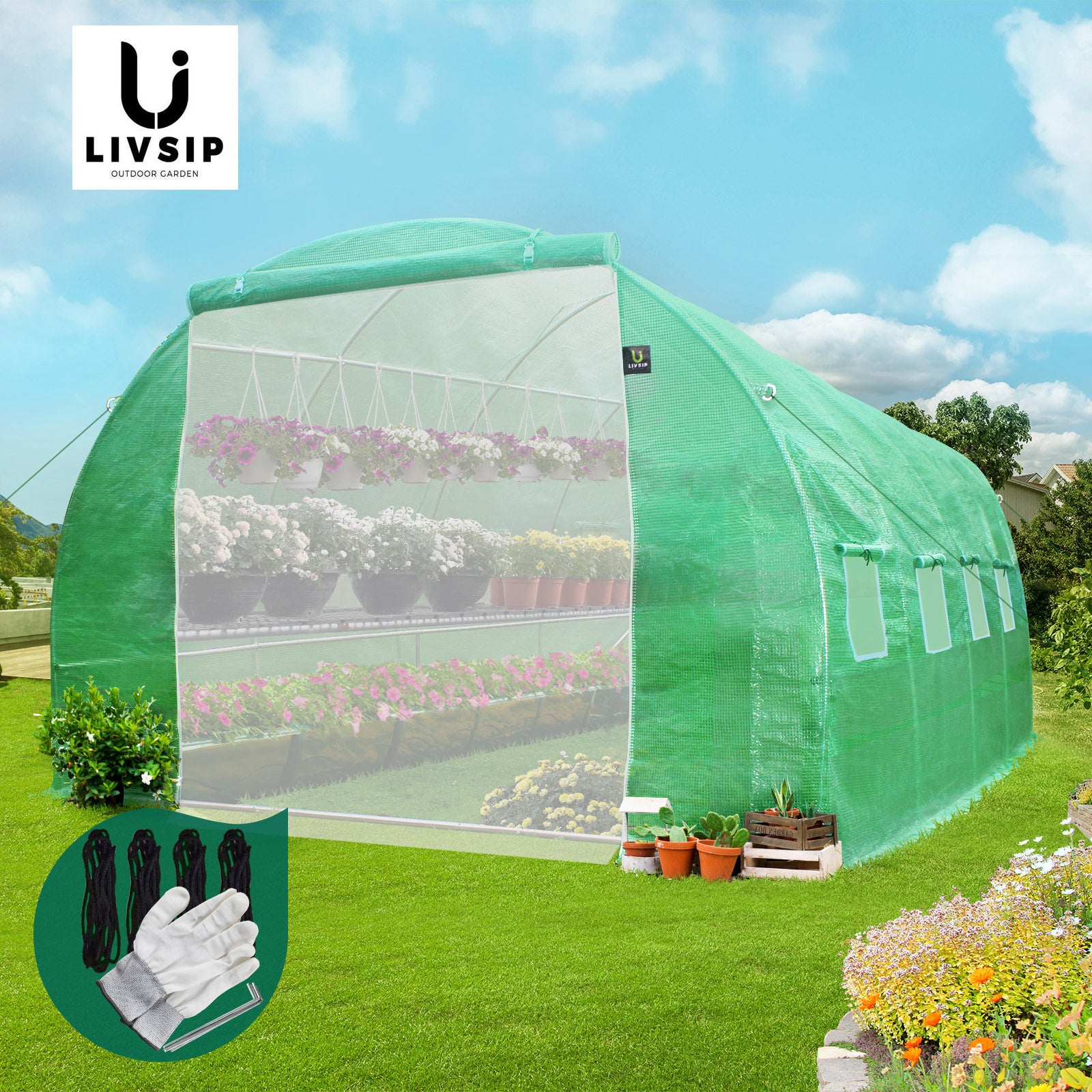Livsip Greenhouse 4X3X2M Garden Shed Tunnel Green House Walk in Storage Plant - Sunyee