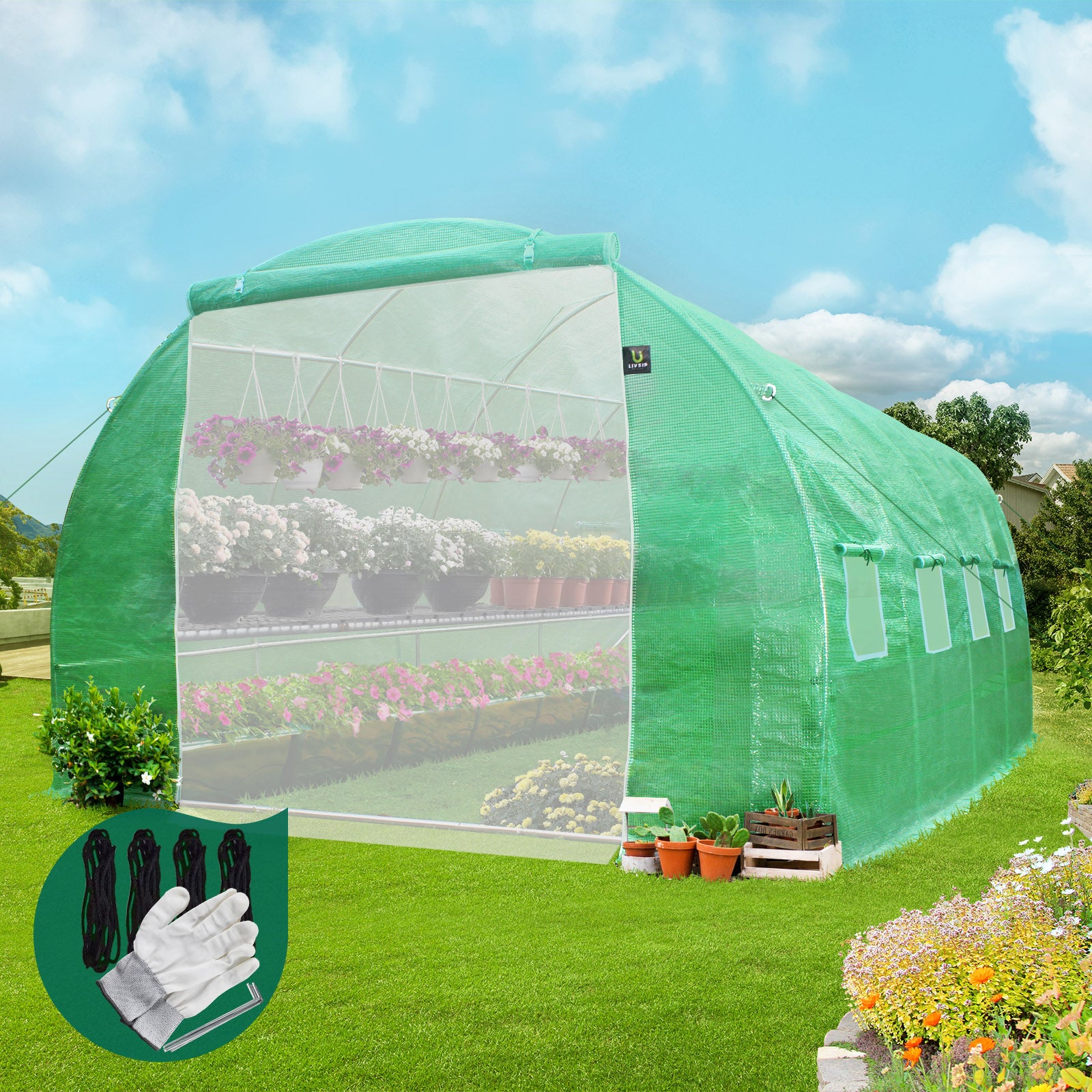 Livsip Greenhouse 4X3X2M Garden Shed Tunnel Green House Walk in Storage Plant - Sunyee