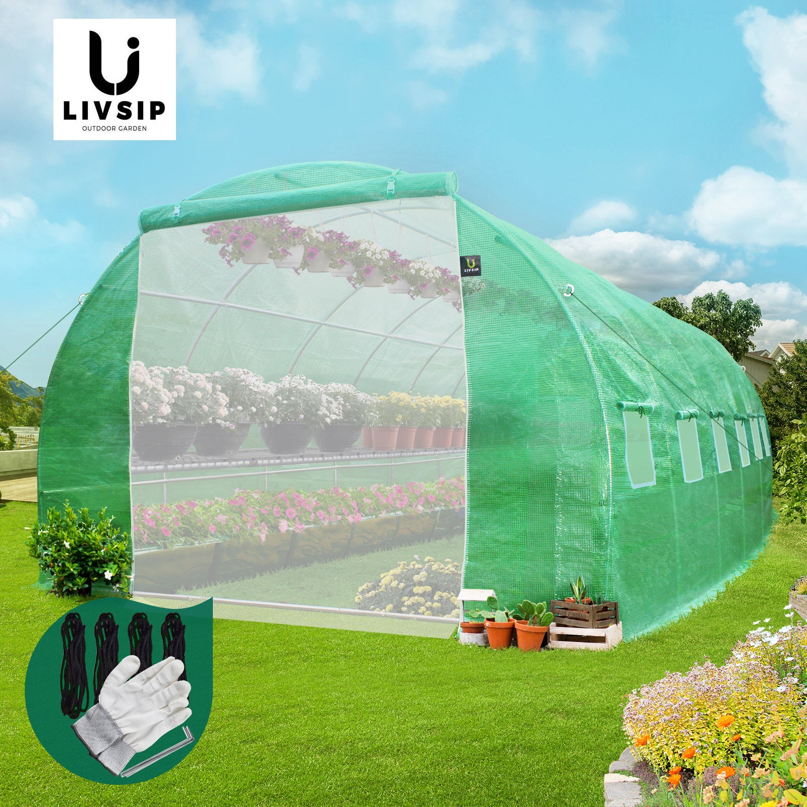 Livsip Greenhouse 6MX3M Walk in Green House Tunnel Plant Garden Shed Storage - Sunyee