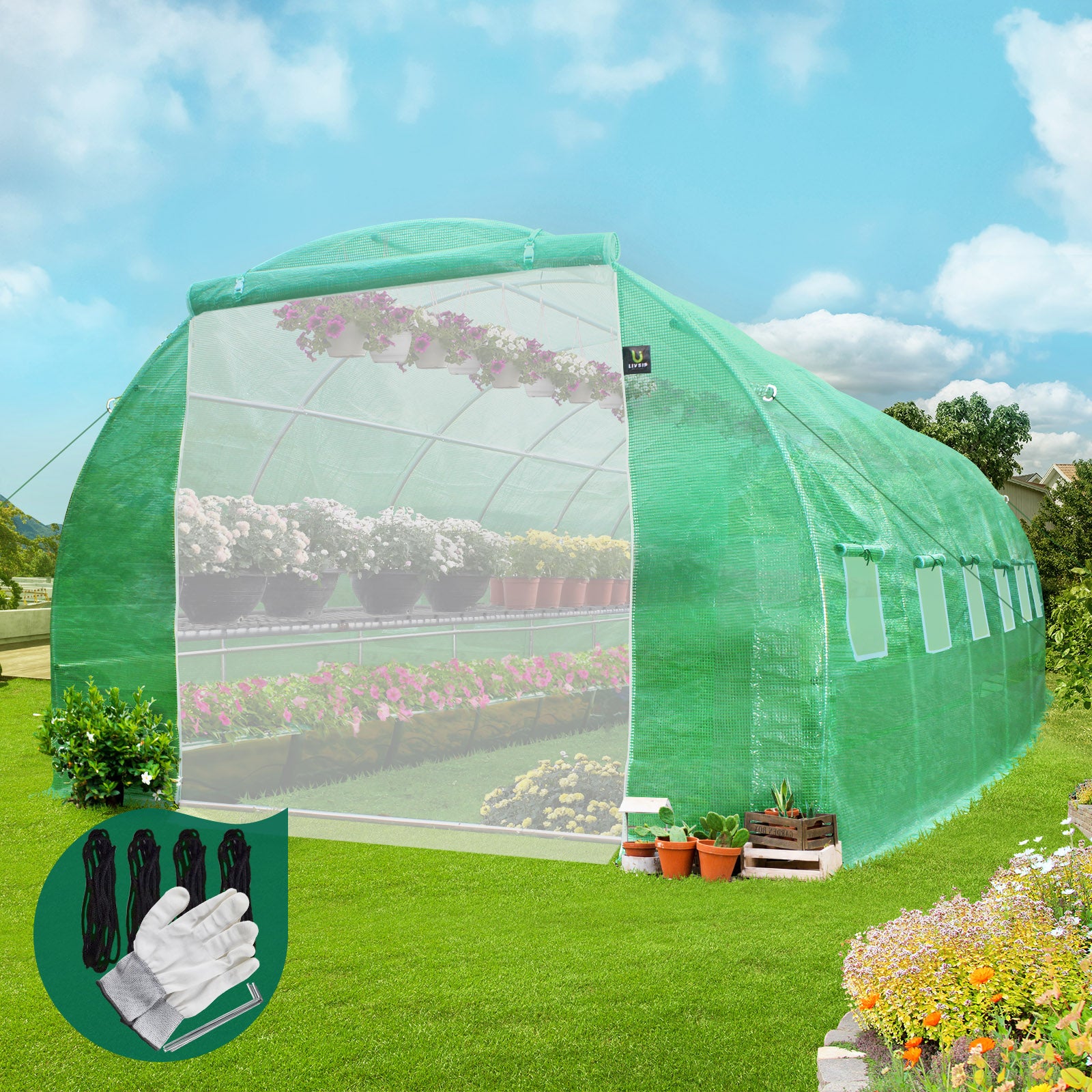 Livsip Greenhouse 6MX3M Walk in Green House Tunnel Plant Garden Shed Storage - Sunyee