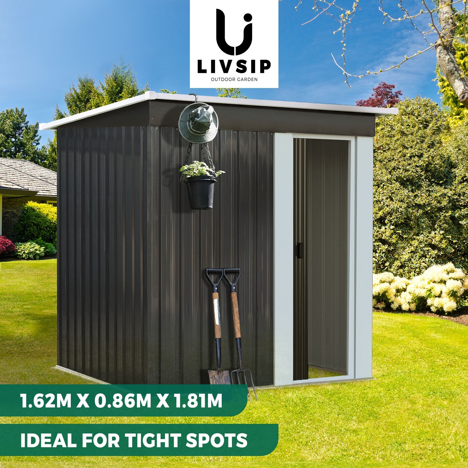 Livsip Garden Shed Outdoor Storage Sheds 1.62x0.86M Workshop Cabin Metal House - Sunyee