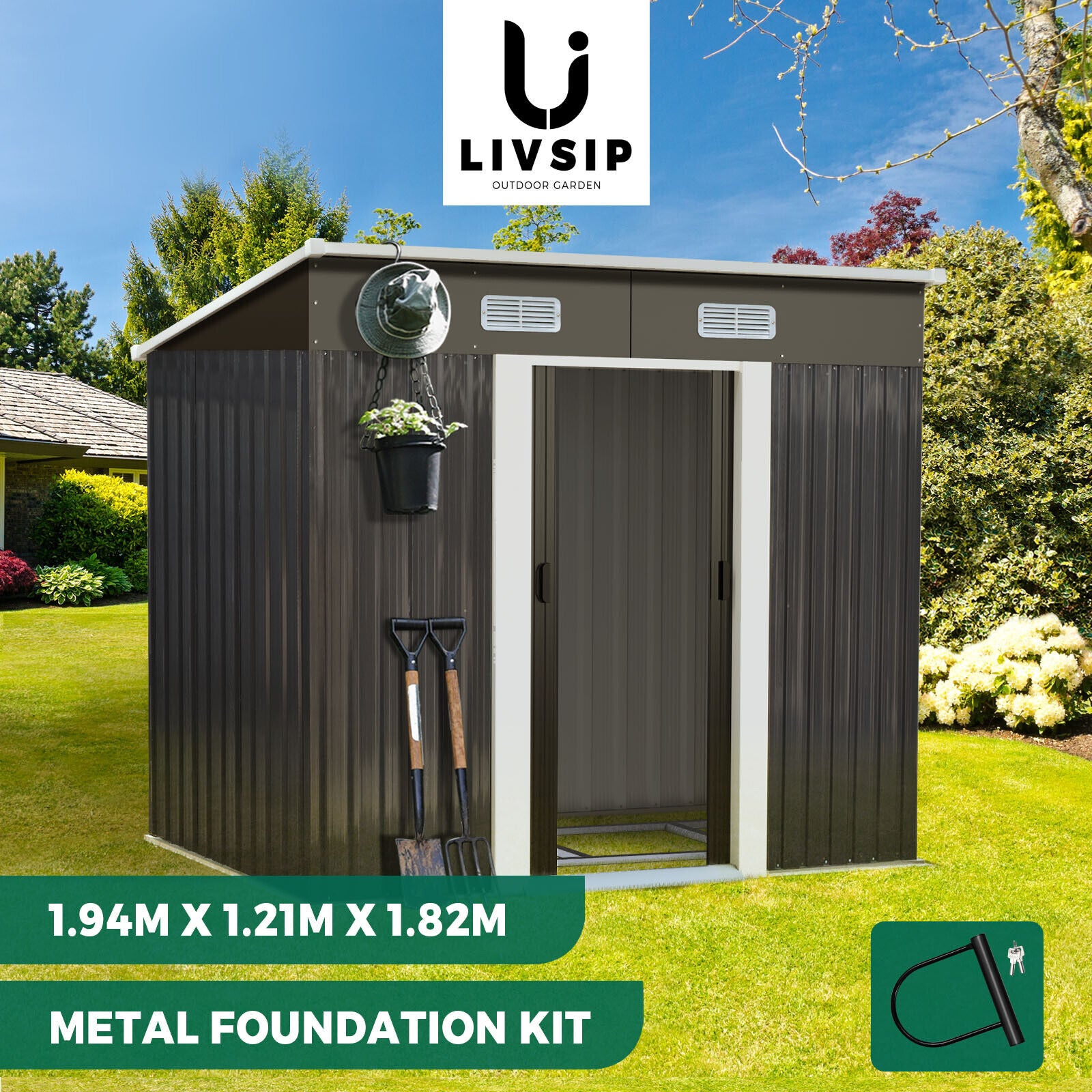 Livsip Garden Shed Outdoor Storage Sheds 1.94x1.21M Workshop Cabin Metal Base - Sunyee