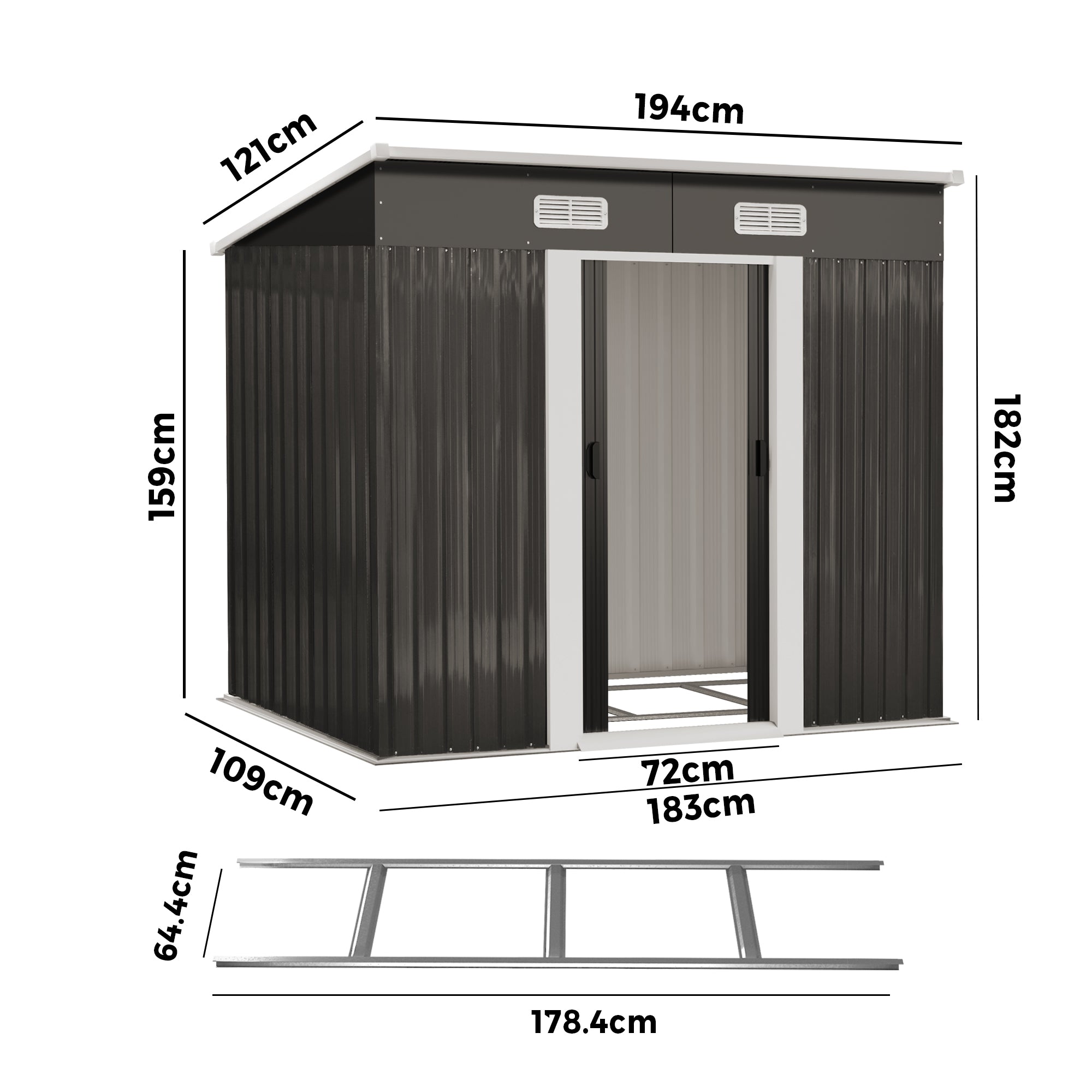 Livsip Garden Shed Outdoor Storage Sheds 1.94x1.21M Workshop Cabin Metal Base - Sunyee