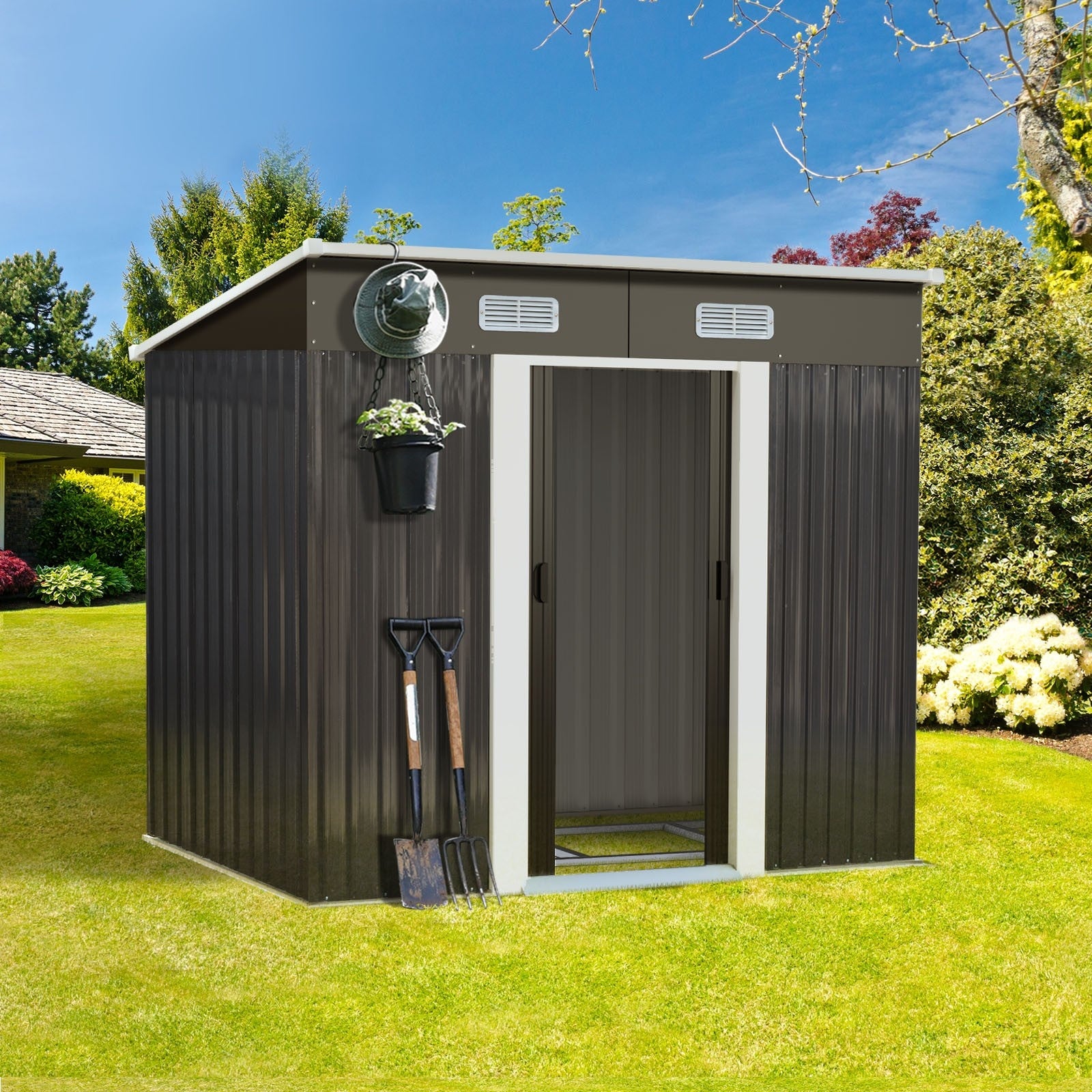 Livsip Garden Shed Outdoor Storage Sheds 1.94x1.21M Workshop Cabin Metal Base - Sunyee