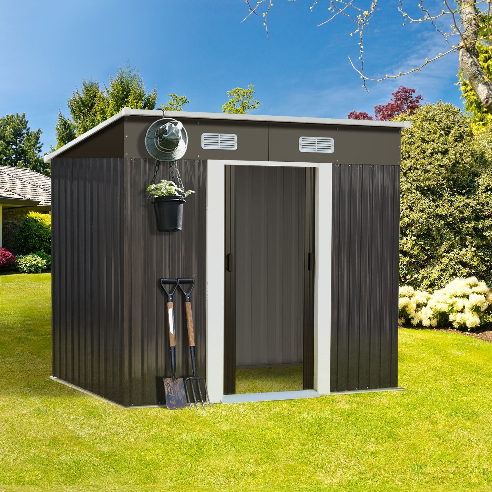 Livsip Garden Shed Outdoor Storage Sheds 1.94x1.21M Workshop Cabin Metal House - Sunyee