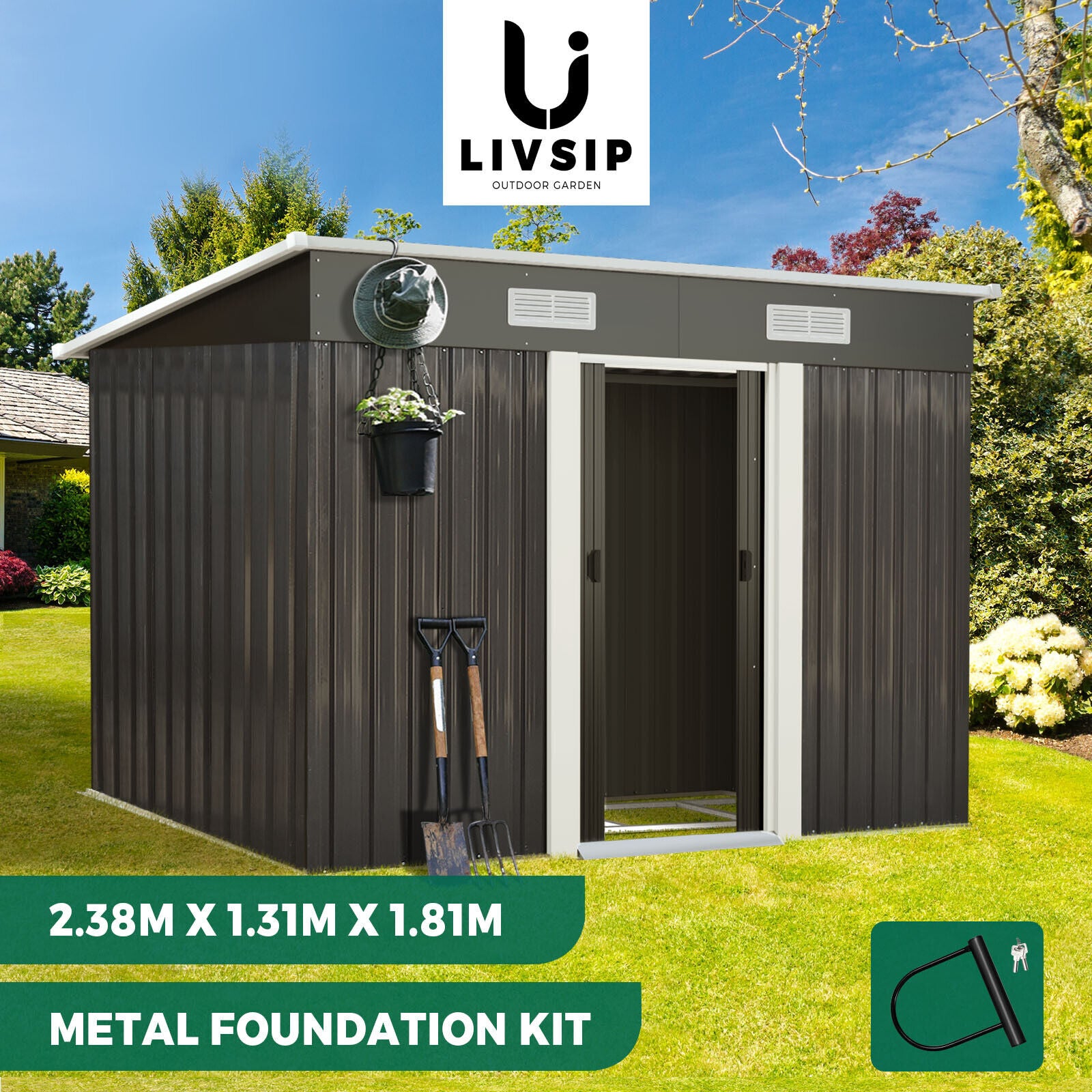 Livsip Garden Shed Outdoor Storage Sheds 2.38x1.31M Workshop Cabin Metal Base - Sunyee