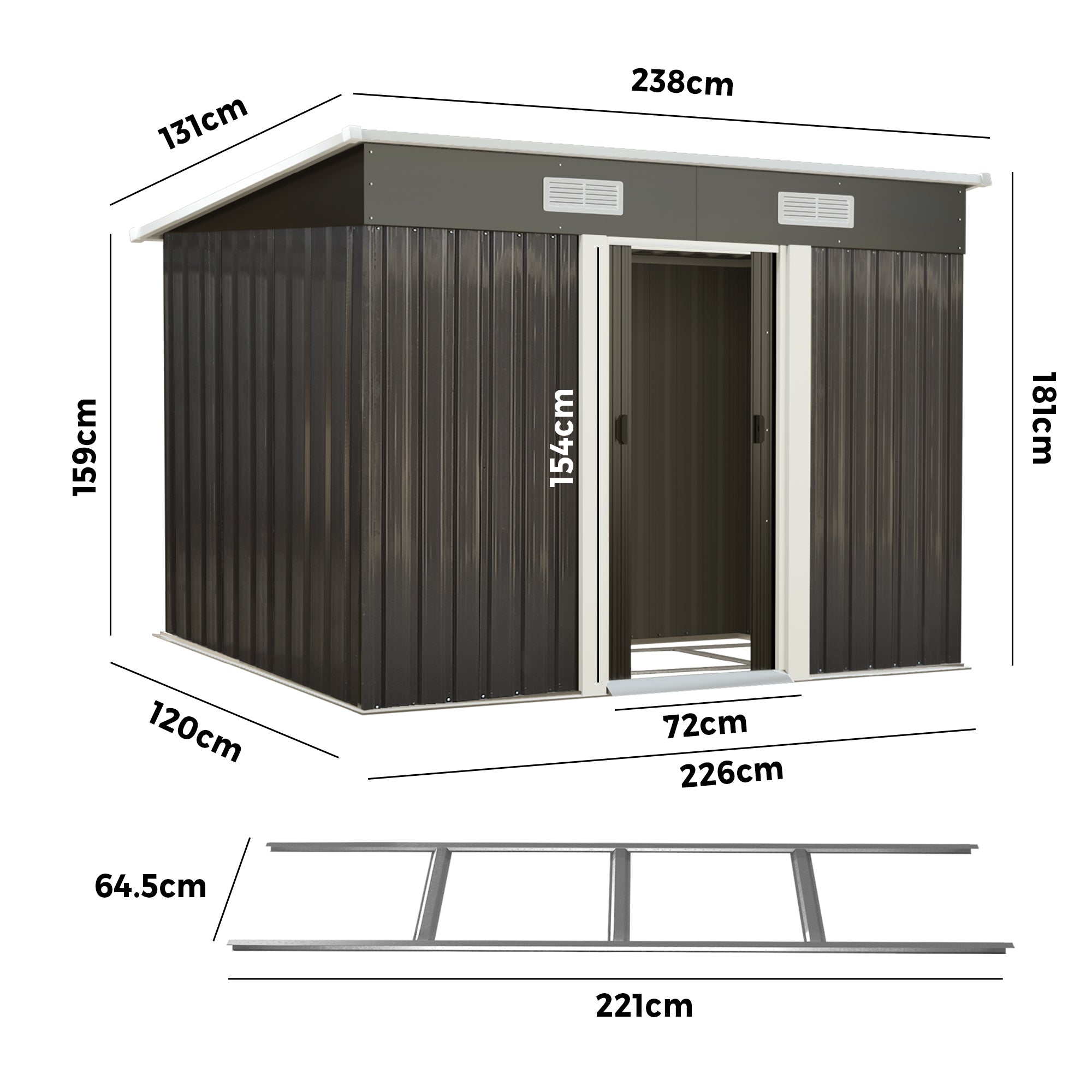 Livsip Garden Shed Outdoor Storage Sheds 2.38x1.31M Workshop Cabin Metal Base - Sunyee