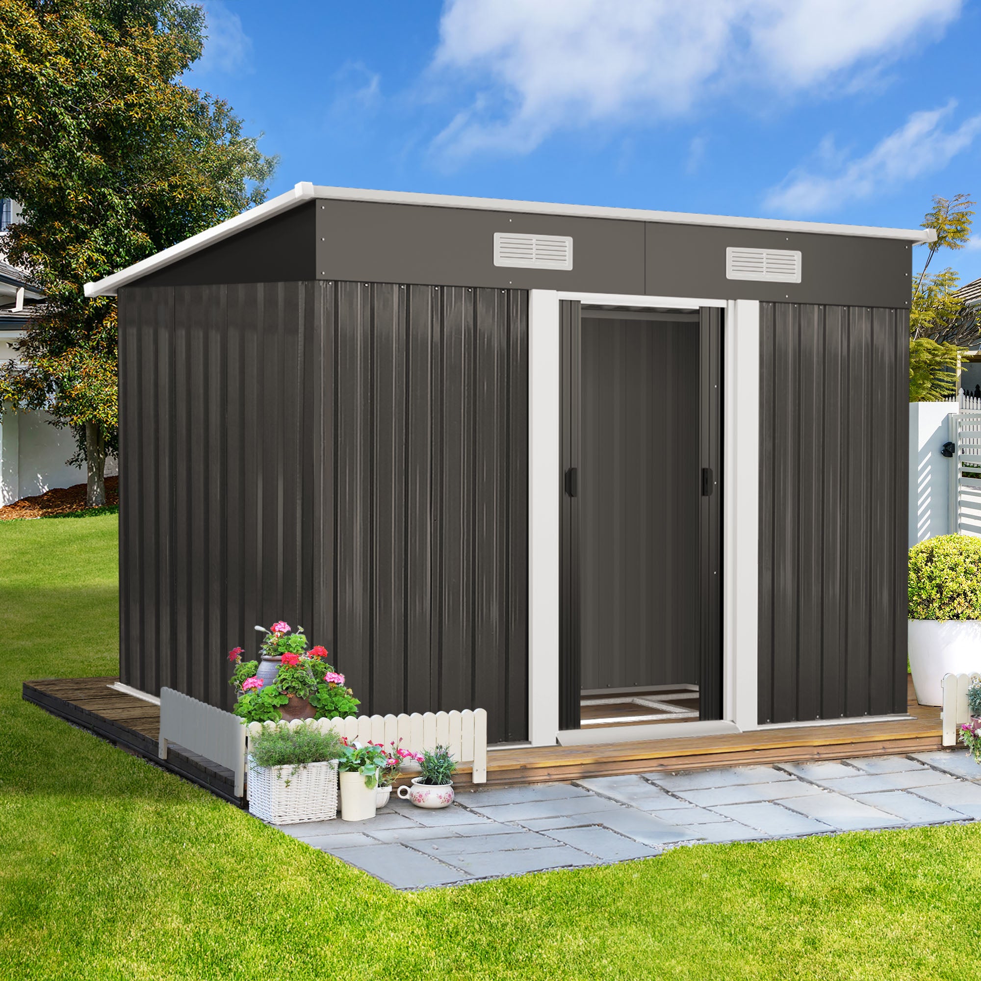 Livsip Garden Shed Outdoor Storage Sheds 2.38x1.31M Workshop Cabin Metal Base - Sunyee