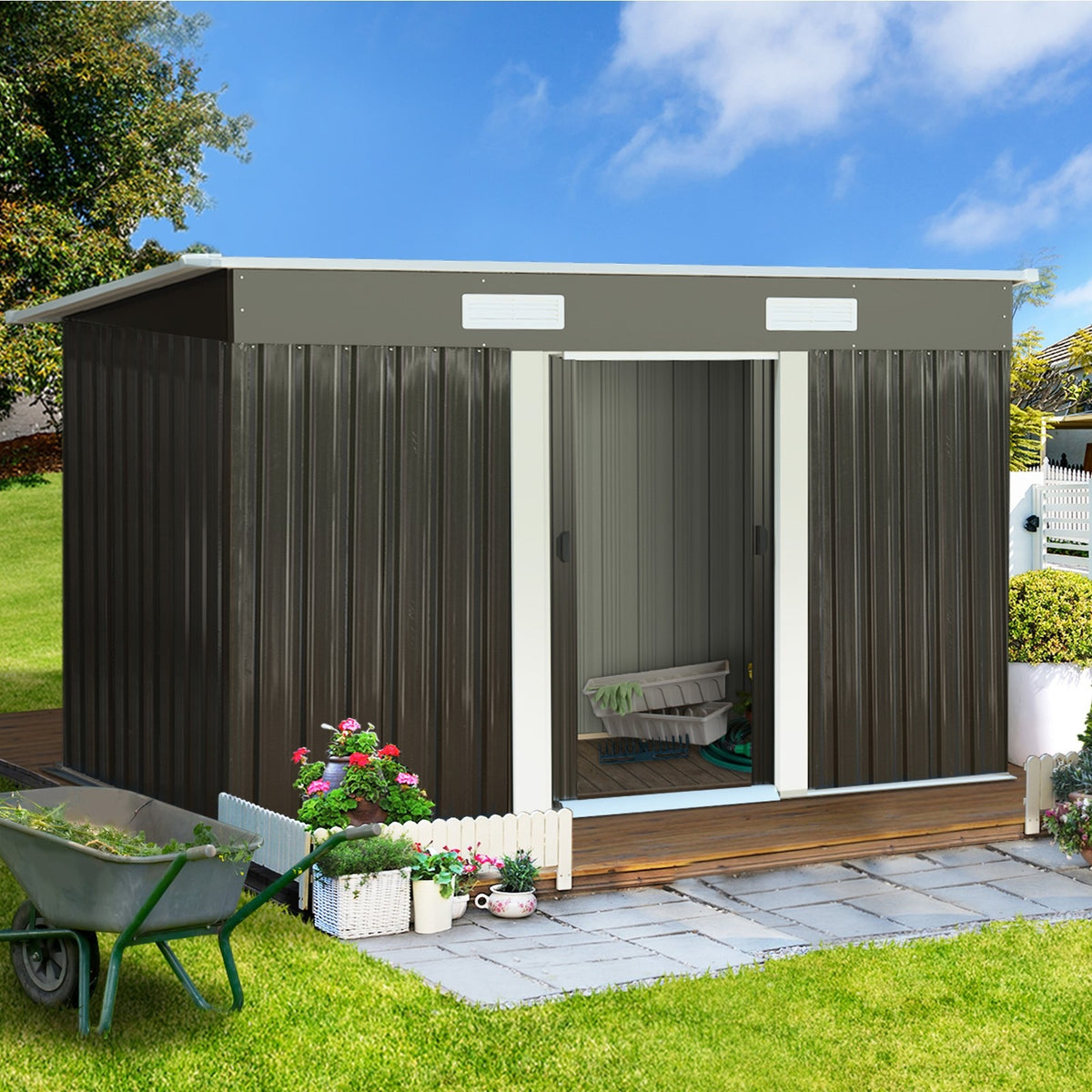 Livsip Garden Shed Outdoor Storage Sheds 2.38x1.31M Workshop Cabin Metal House - Sunyee