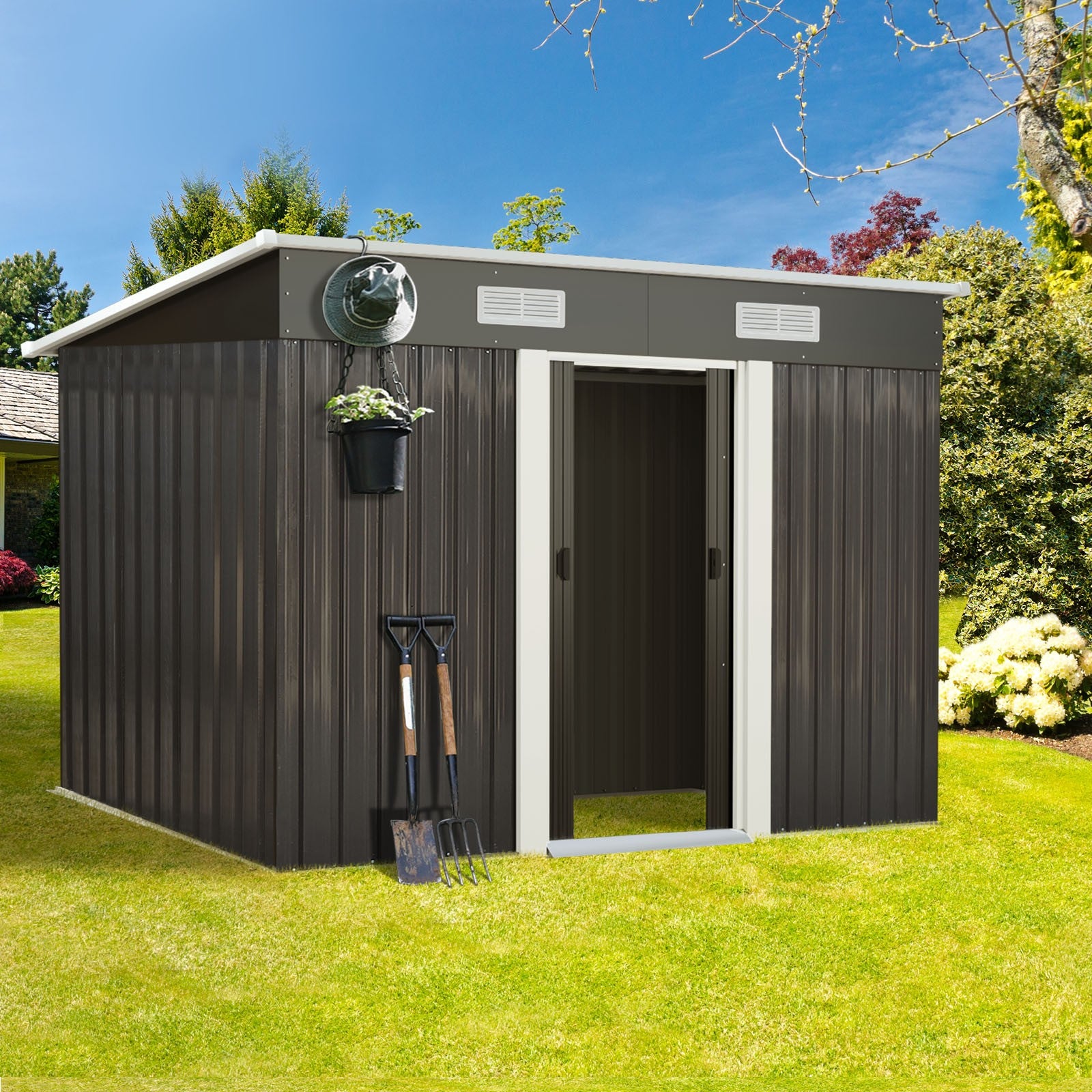 Livsip Garden Shed Outdoor Storage Sheds 2.38x1.31M Workshop Cabin Metal House - Sunyee