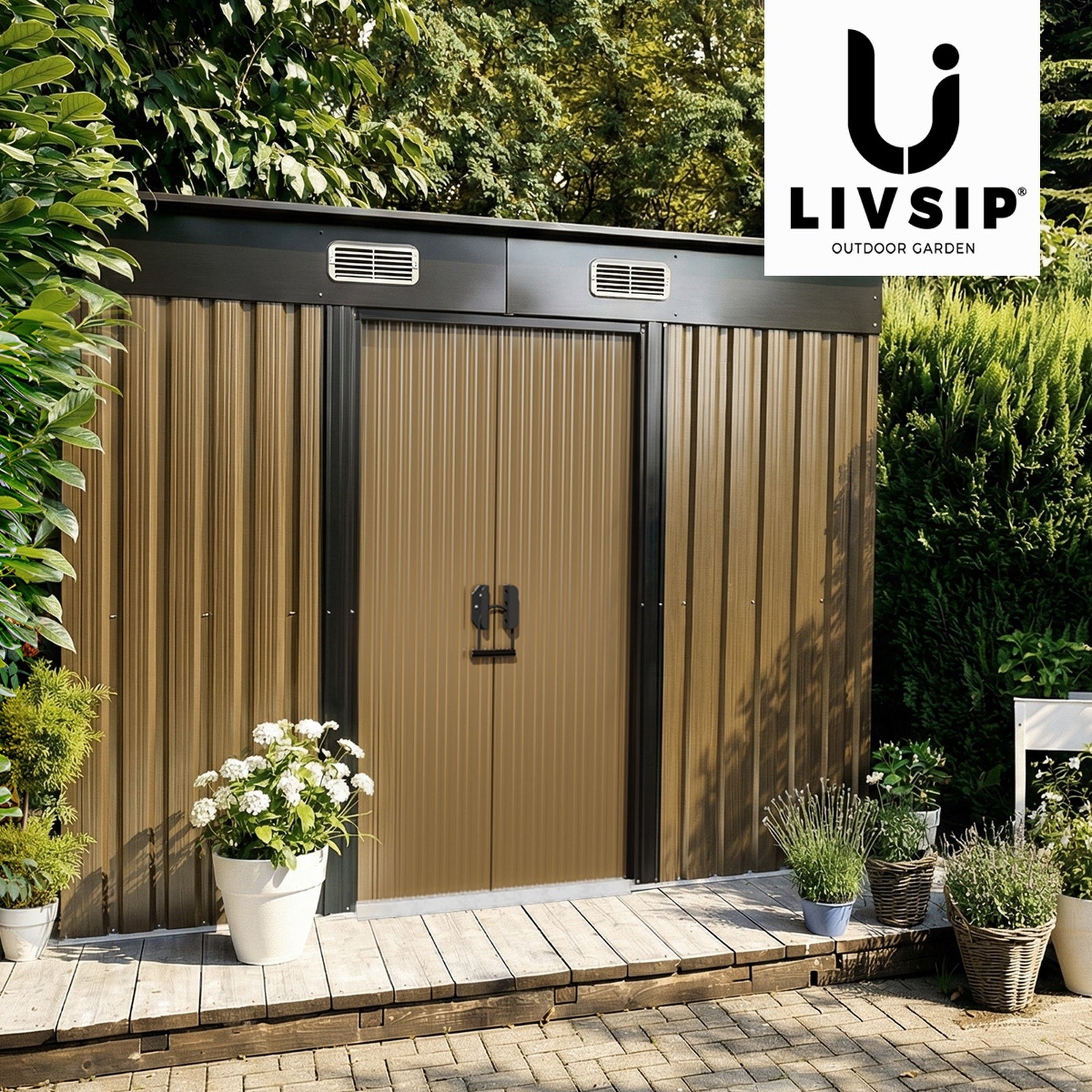 Livsip Garden Shed Outdoor Storage Sheds 2.38x1.31M Workshop Shelter With Base - Sunyee
